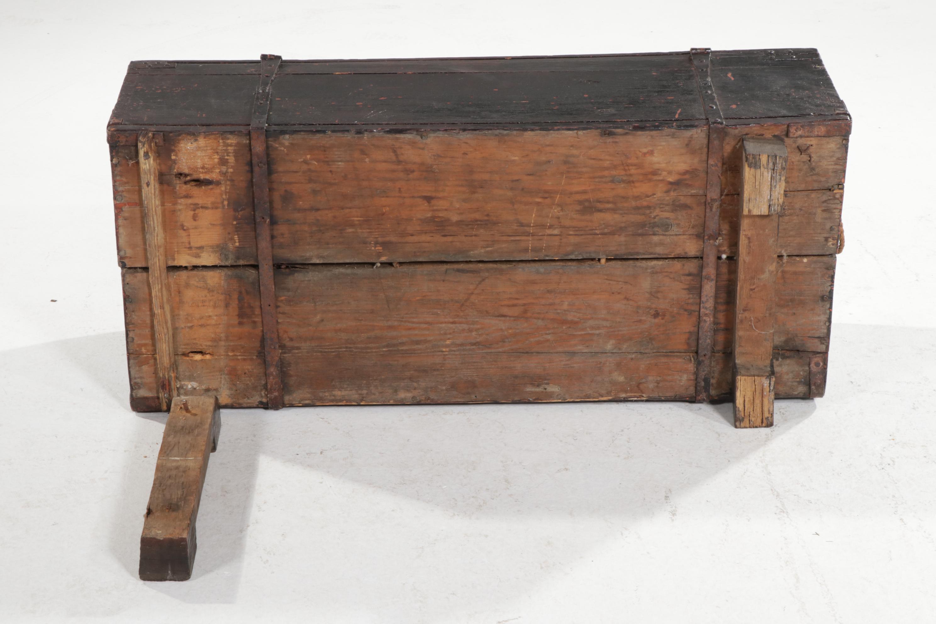 American Primitive Iron-Mounted and Painted Pine Chest, Mid to Late 19th Century
