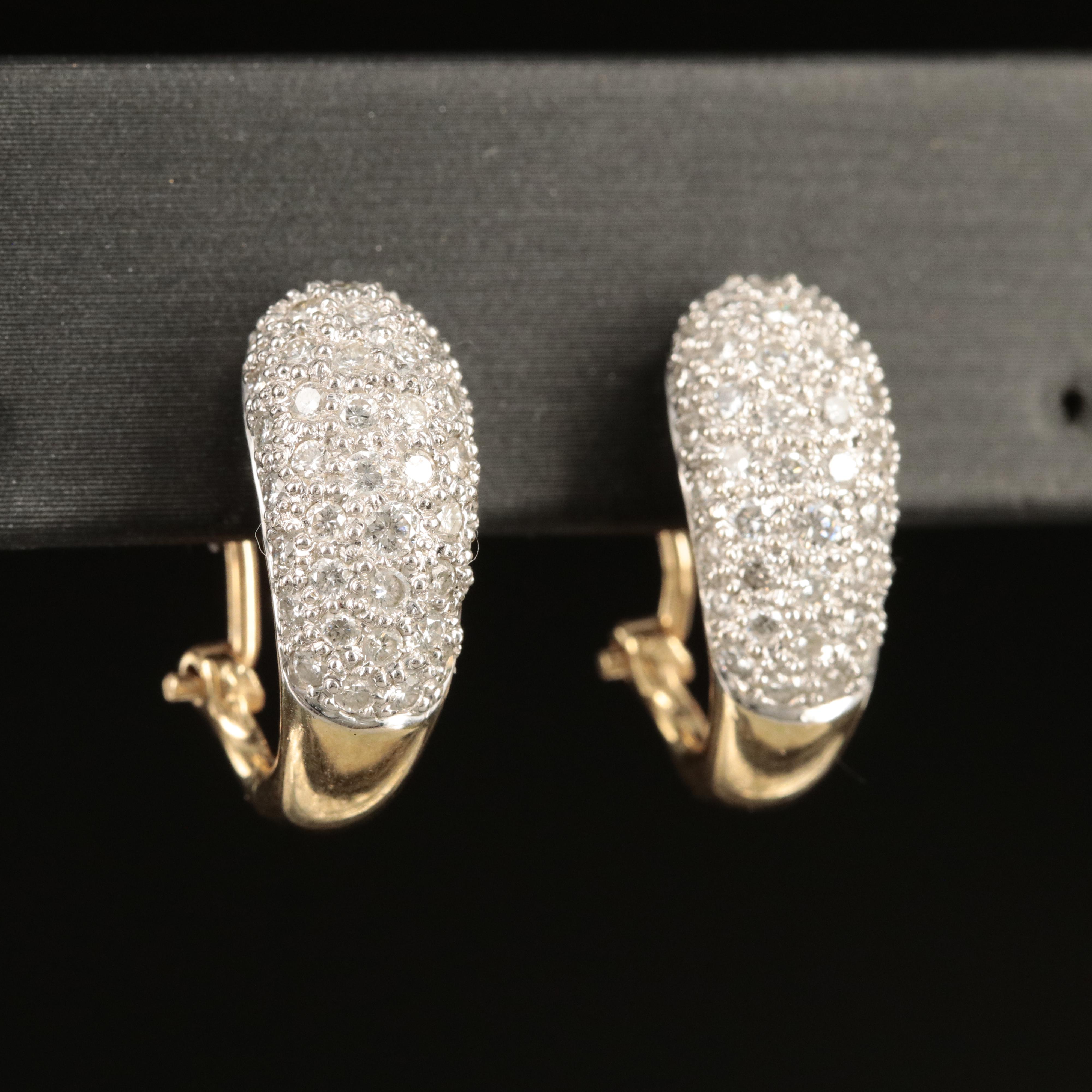 14K 1.27 CTW Pavé Diamond J Hoop Earrings