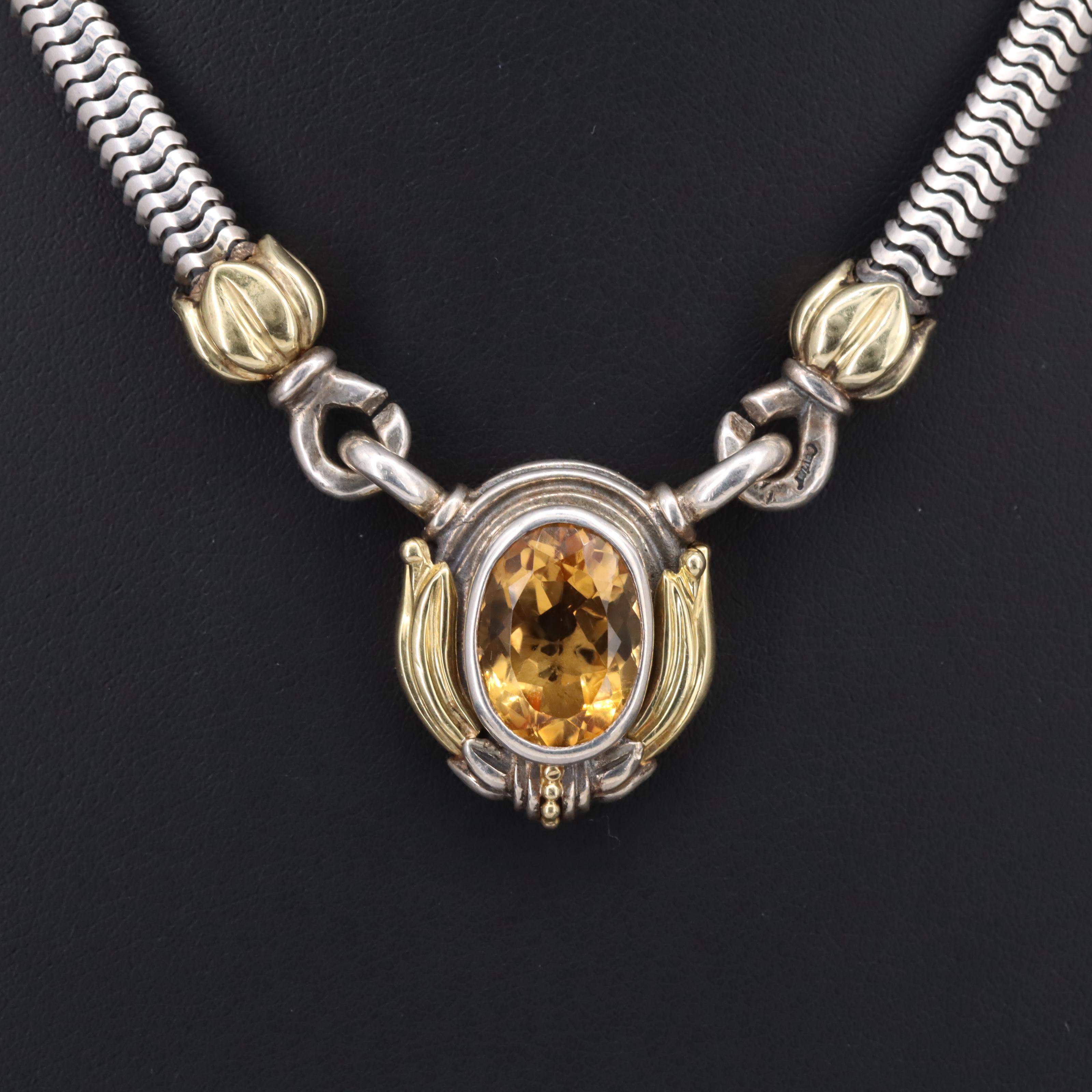 Lagos "Caviar" Sterling Citrine Necklace with 18K Accents