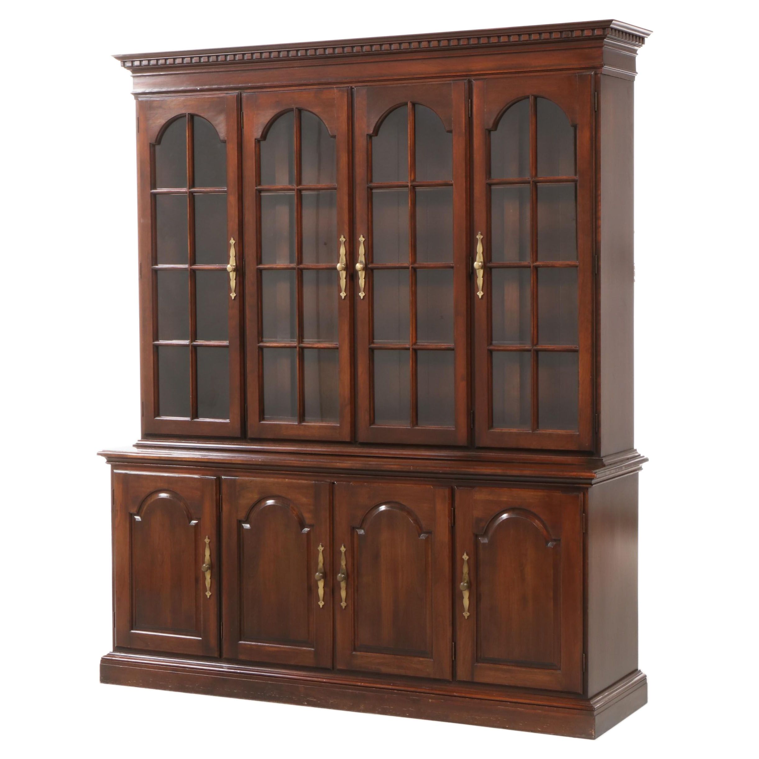Federal Style Walnut-Finished Cherrywood Two-Piece China Cabinet