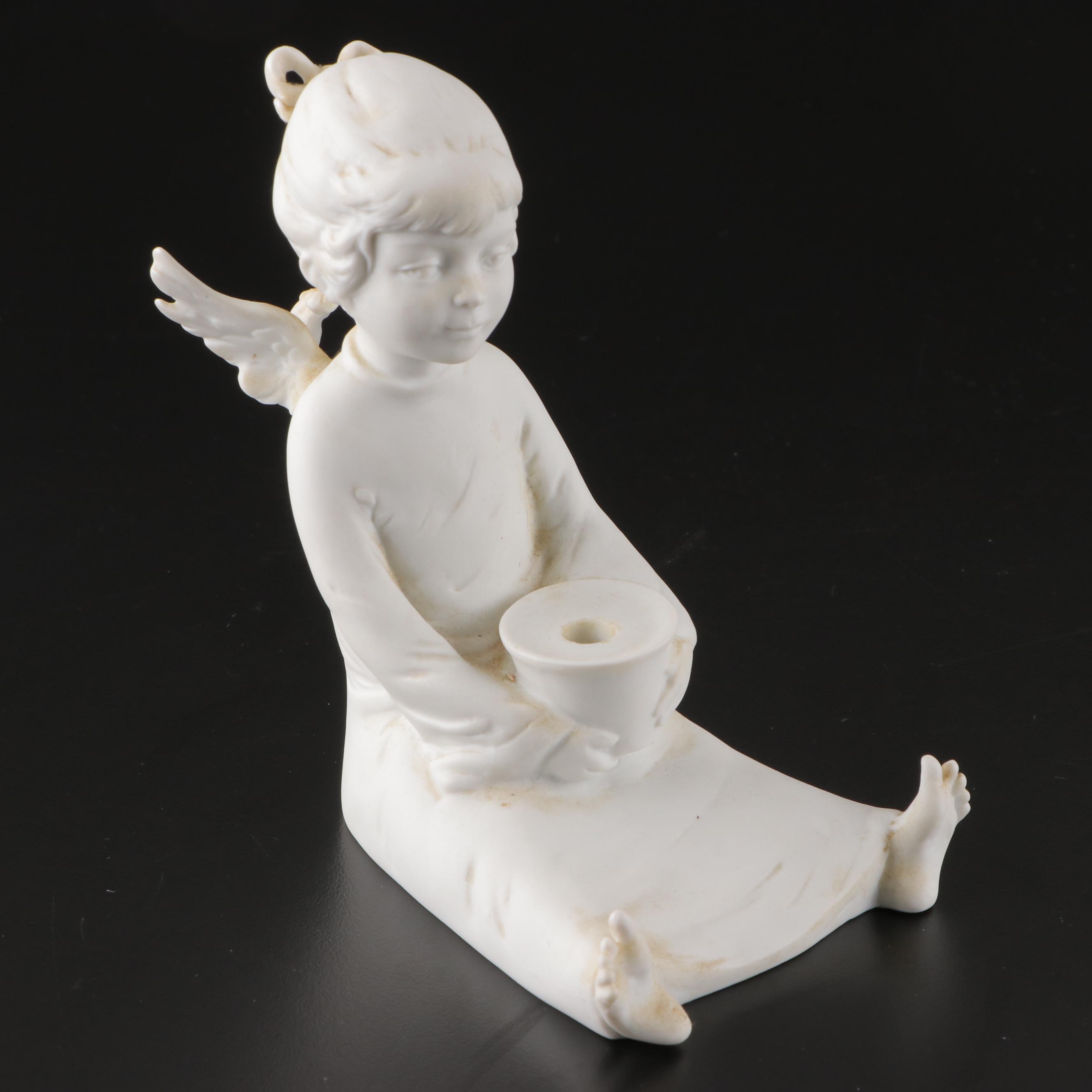 Kaiser White Bisque Angel Figural Candle Holder