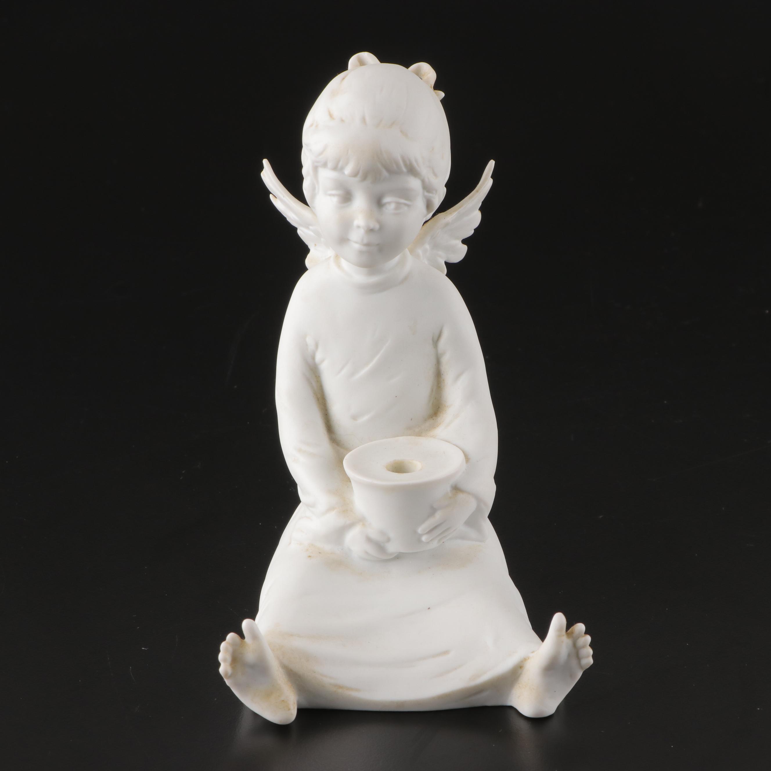 Kaiser White Bisque Angel Figural Candle Holder