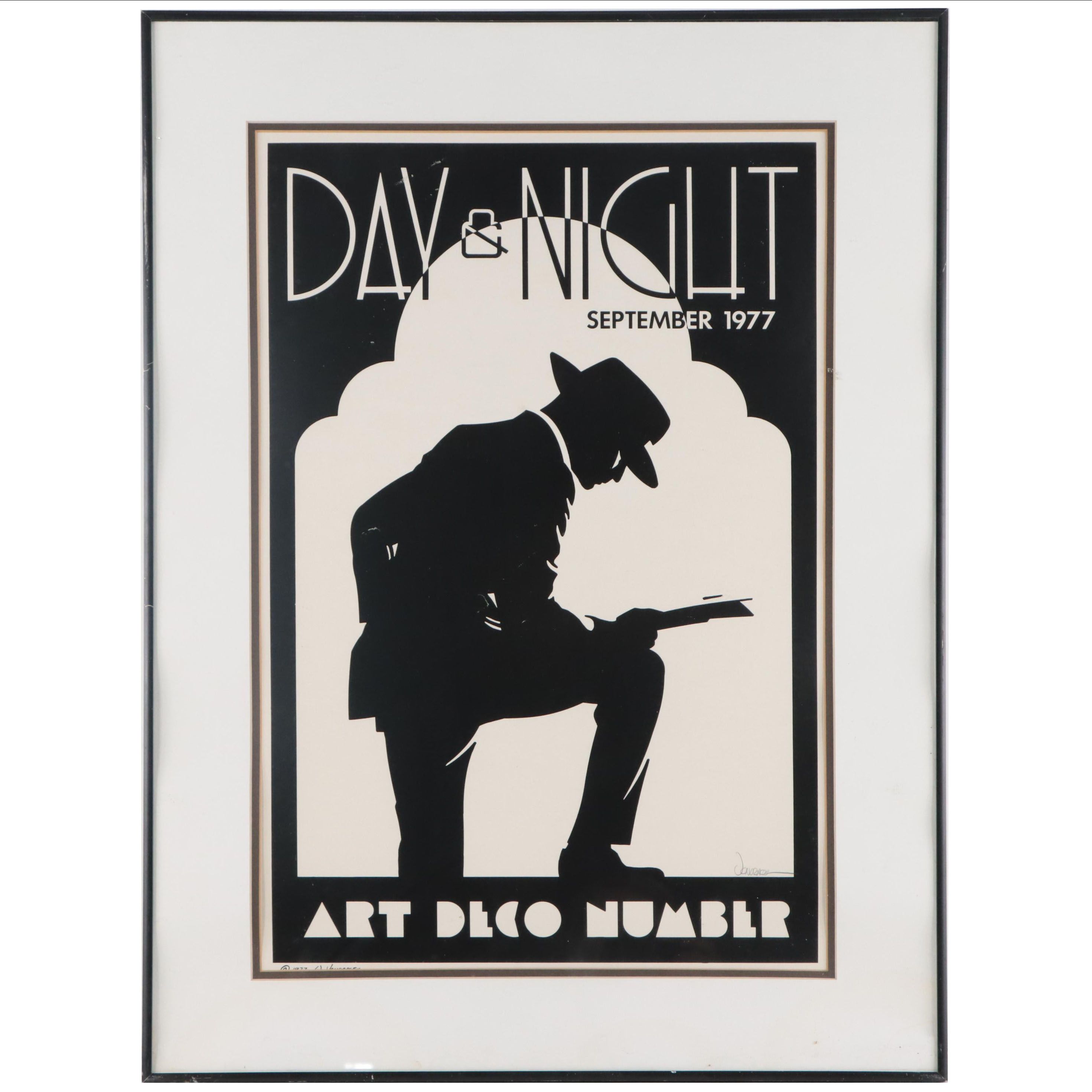 Woody Vondracek Art Deco Lithograph Poster "Day & Night," Late 20th Century