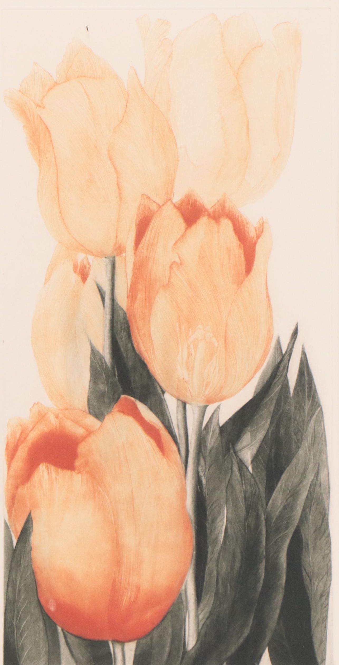 G.H. Rothe Mezzotint Etching "Tulips"