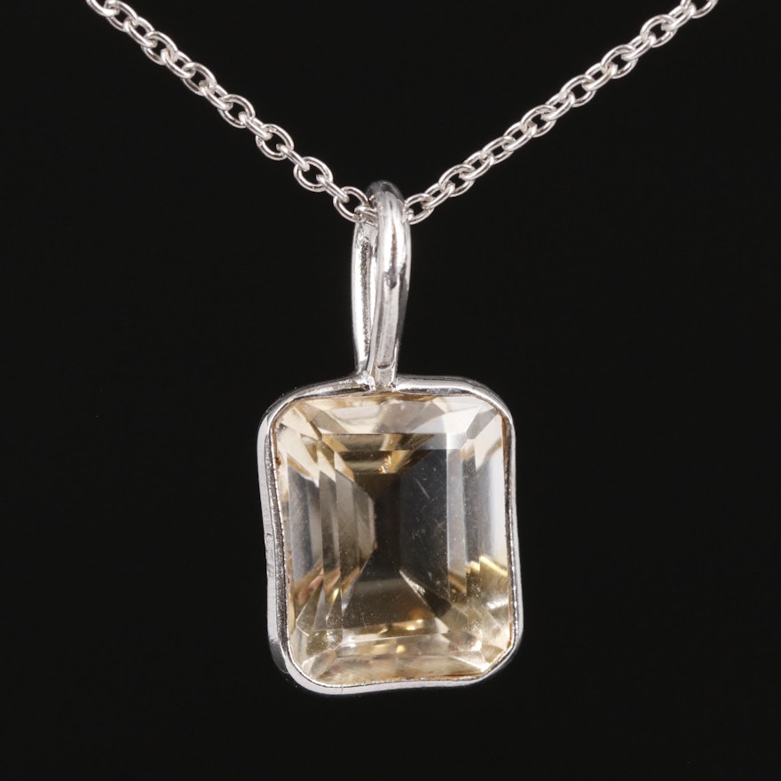 Sterling Citrine Pendant Necklace