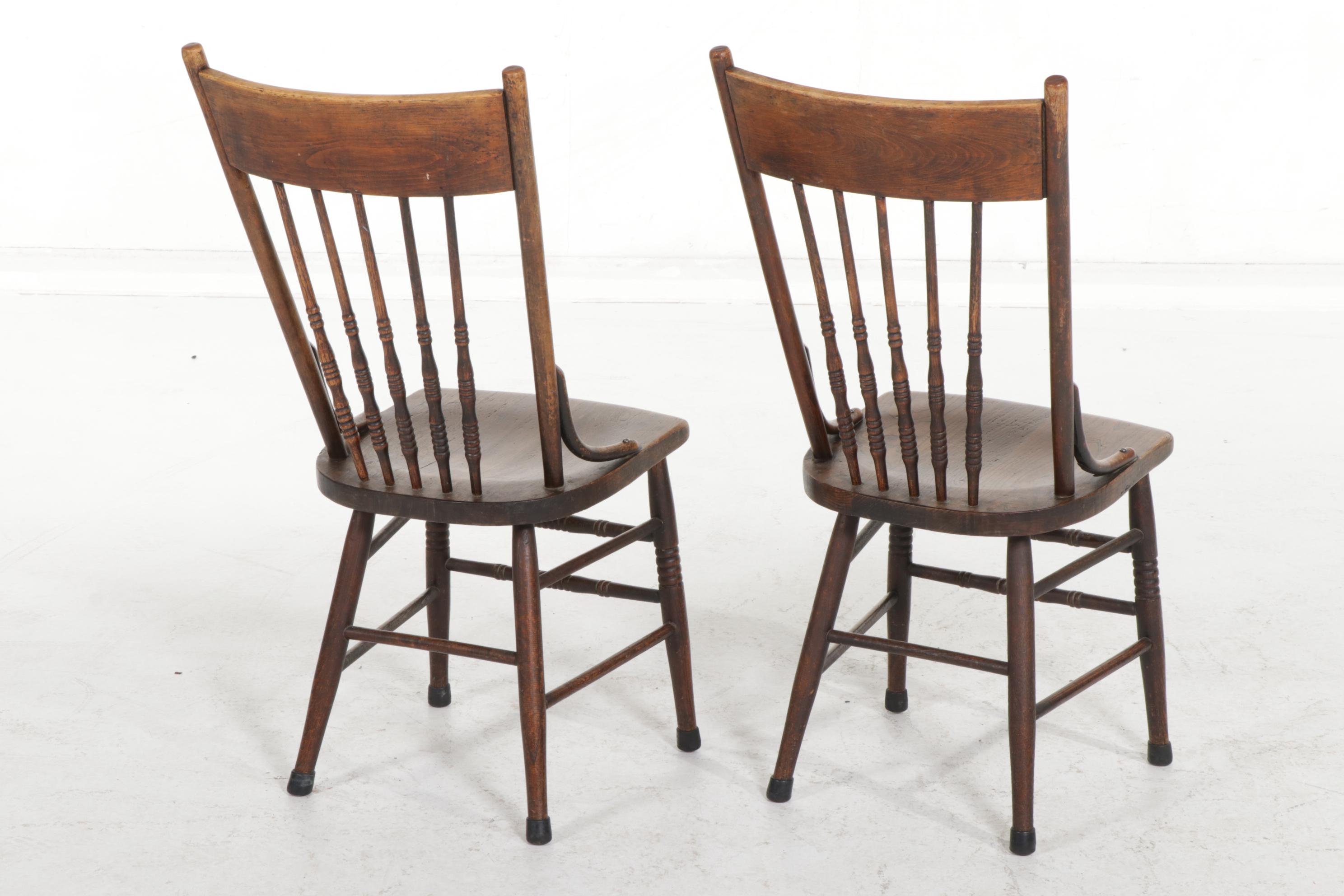 English Arts and Crafts Style Elm Spindle Back Side Chairs, Early 20th Century
