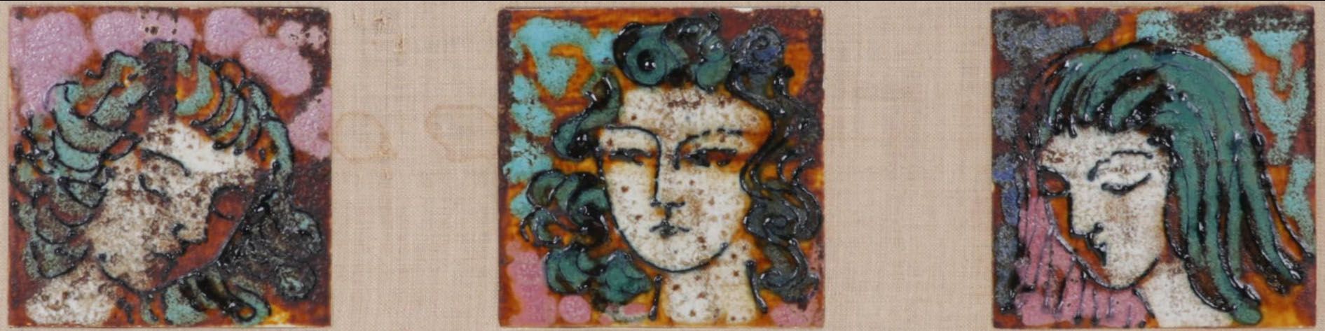 Female Portrait Enamel Paintings on Tile, Circa 1995