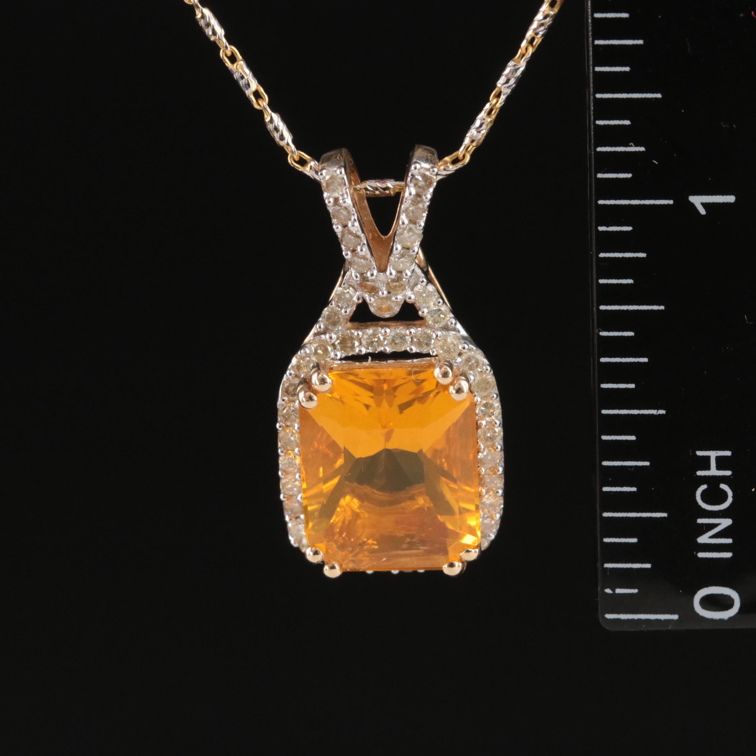 14K Fire Opal and Diamond Pendant Necklace
