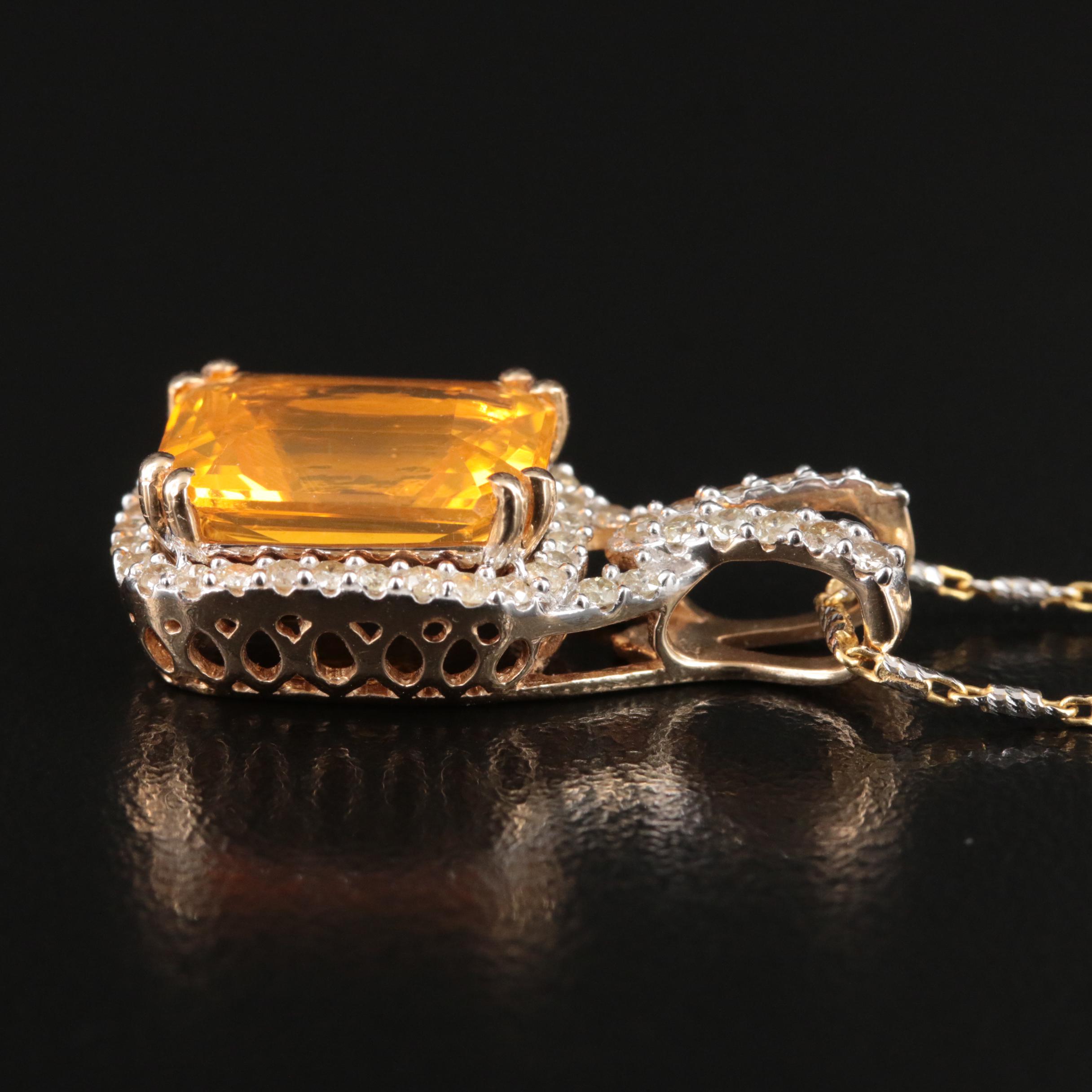 14K Fire Opal and Diamond Pendant Necklace