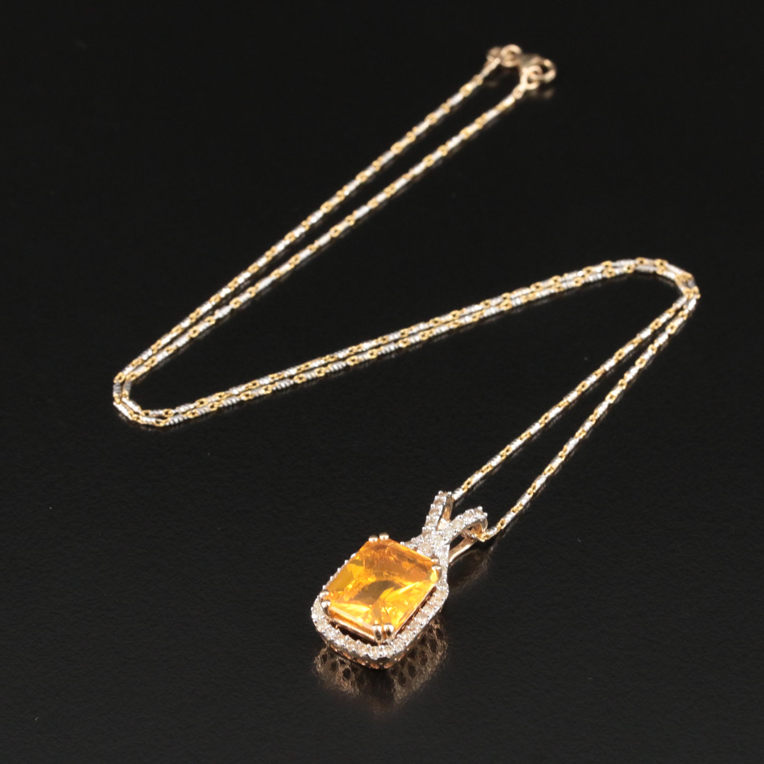 14K Fire Opal and Diamond Pendant Necklace