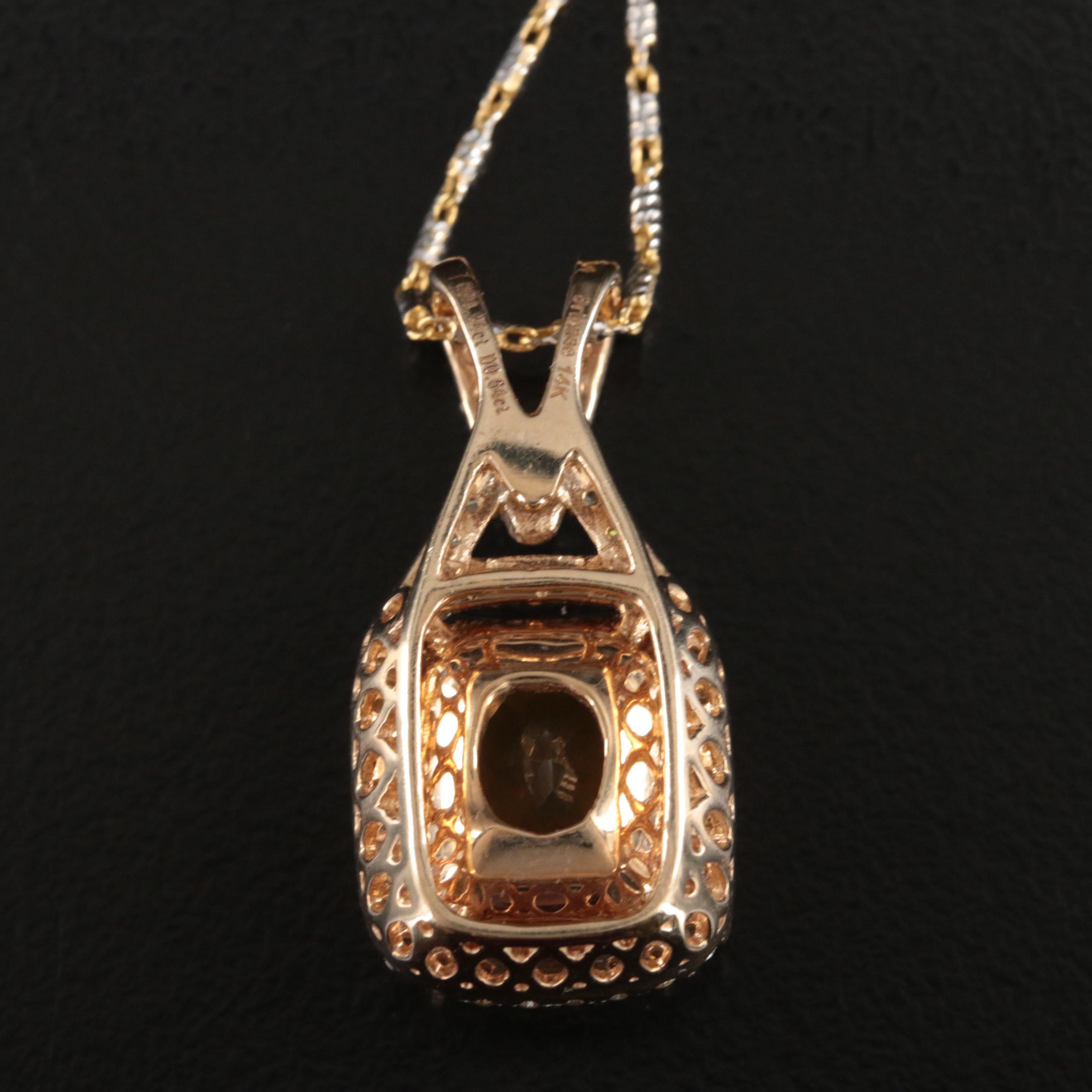 14K Fire Opal and Diamond Pendant Necklace