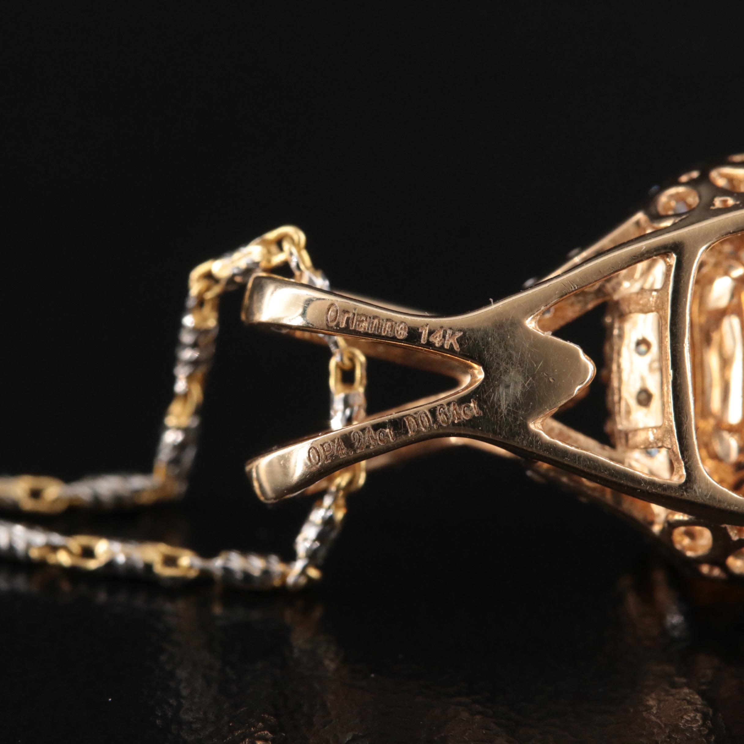 14K Fire Opal and Diamond Pendant Necklace