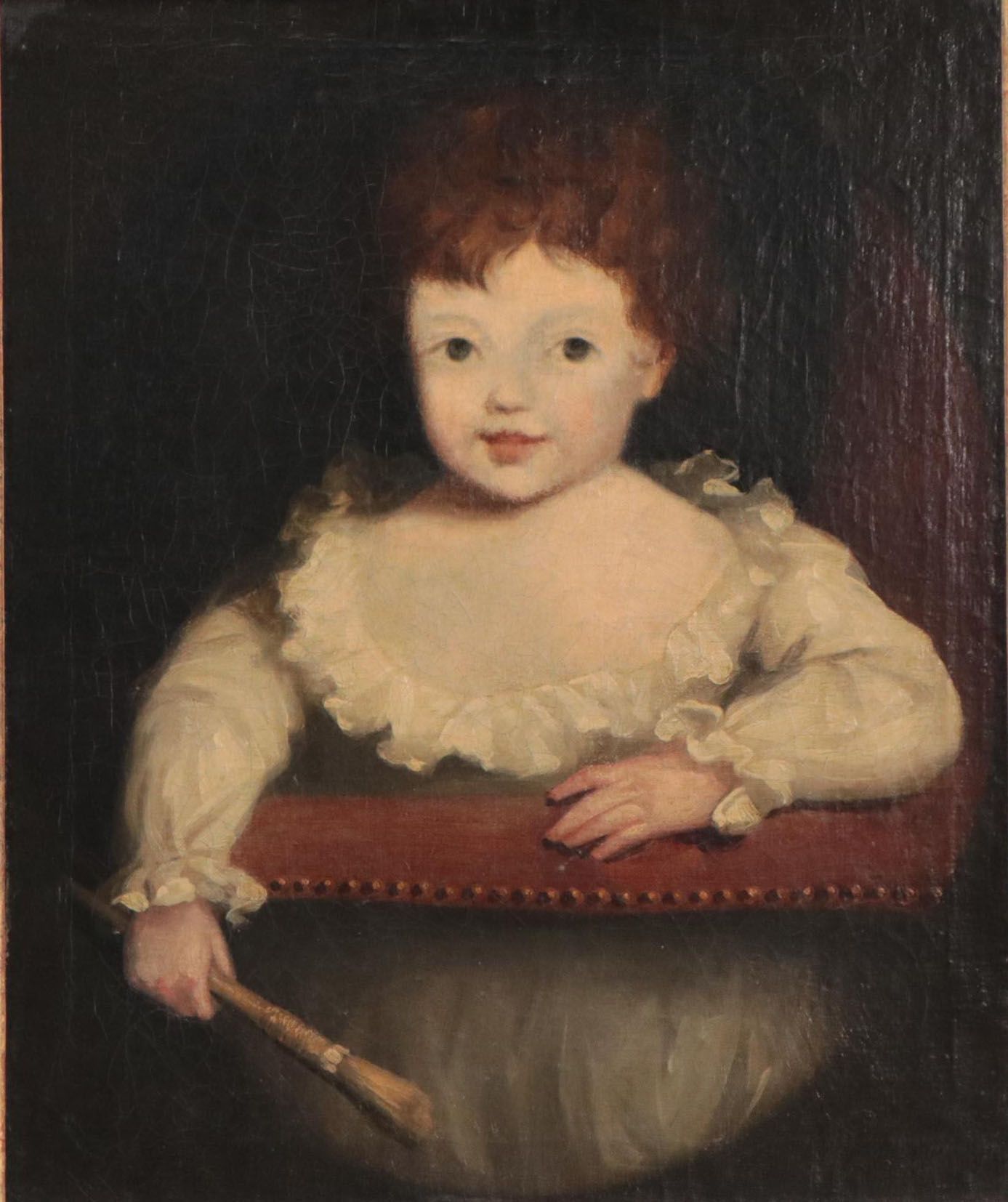 Portrait Oil Painting of Young Girl With Brush, Late 18th Century