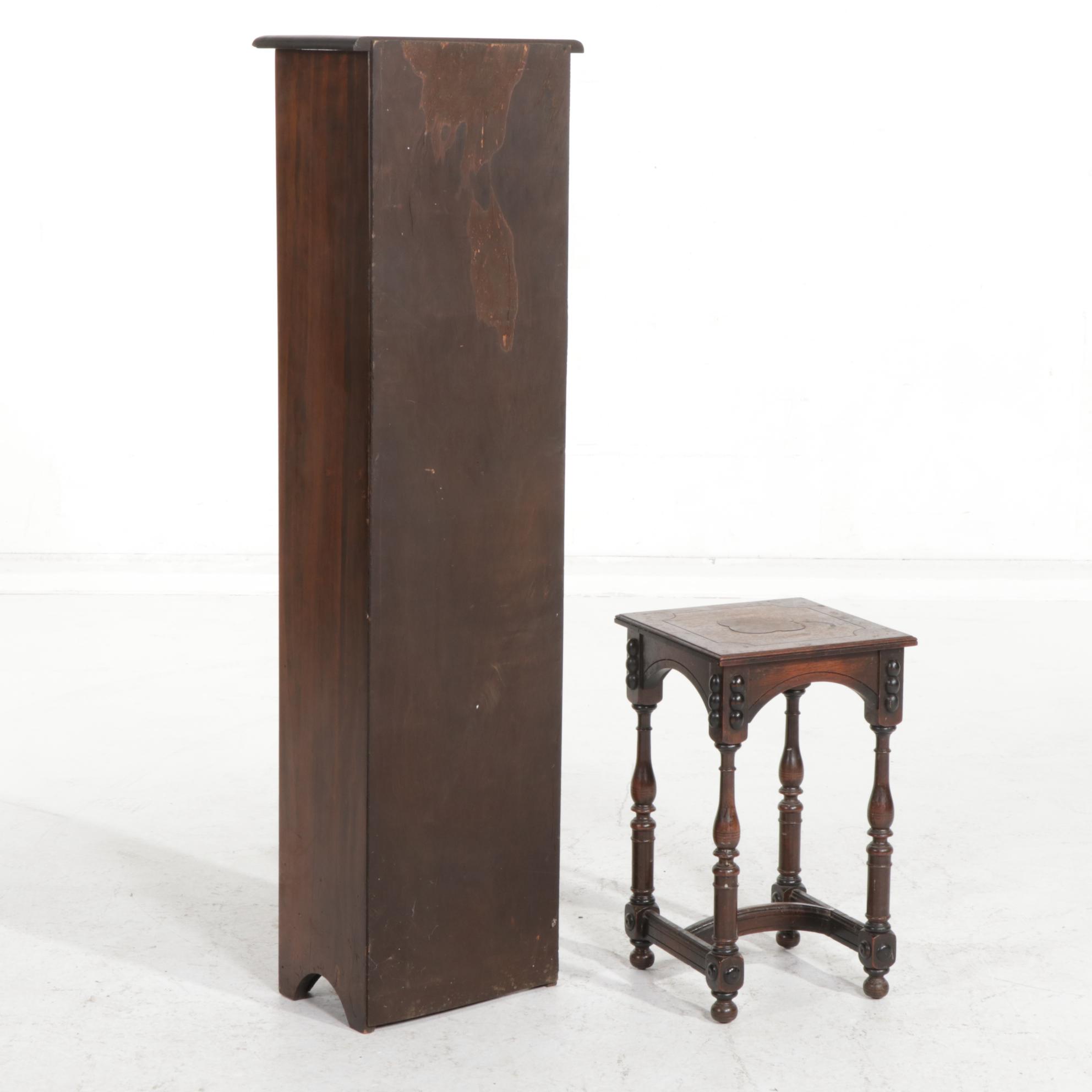 Kittinger Spanish Baroque Walnut Plant Stand with Narrow Bookcase