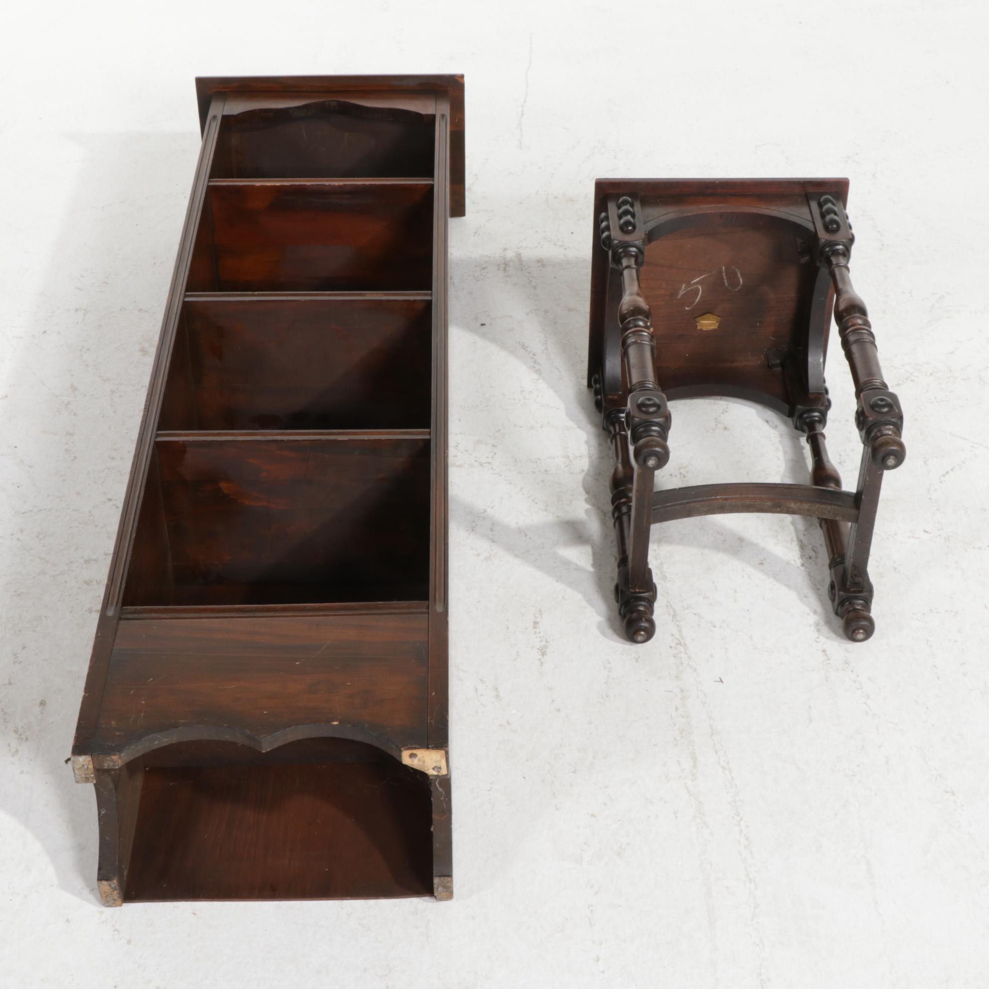 Kittinger Spanish Baroque Walnut Plant Stand with Narrow Bookcase