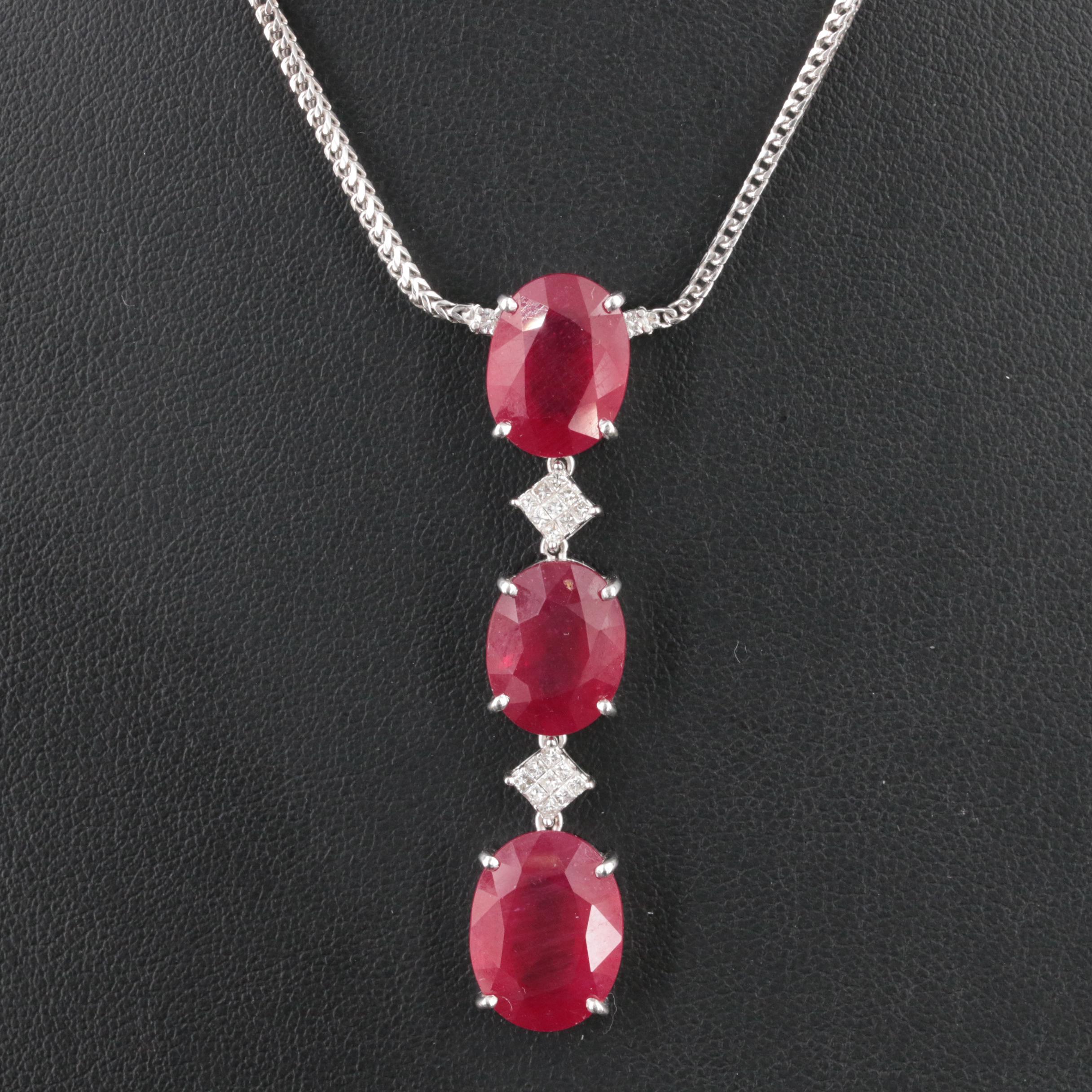 14K Corundum and Diamond Pendant Necklace
