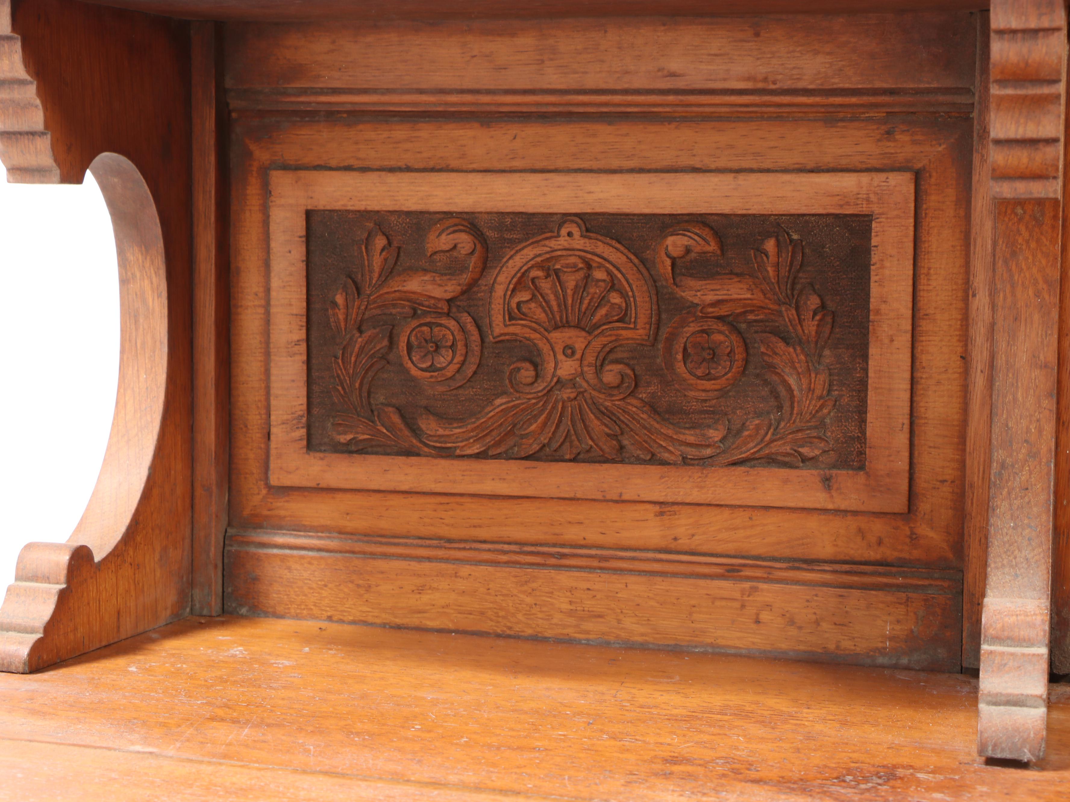 English Victorian Renaissance Revival Oak Sideboard Cabinet, 19th Century