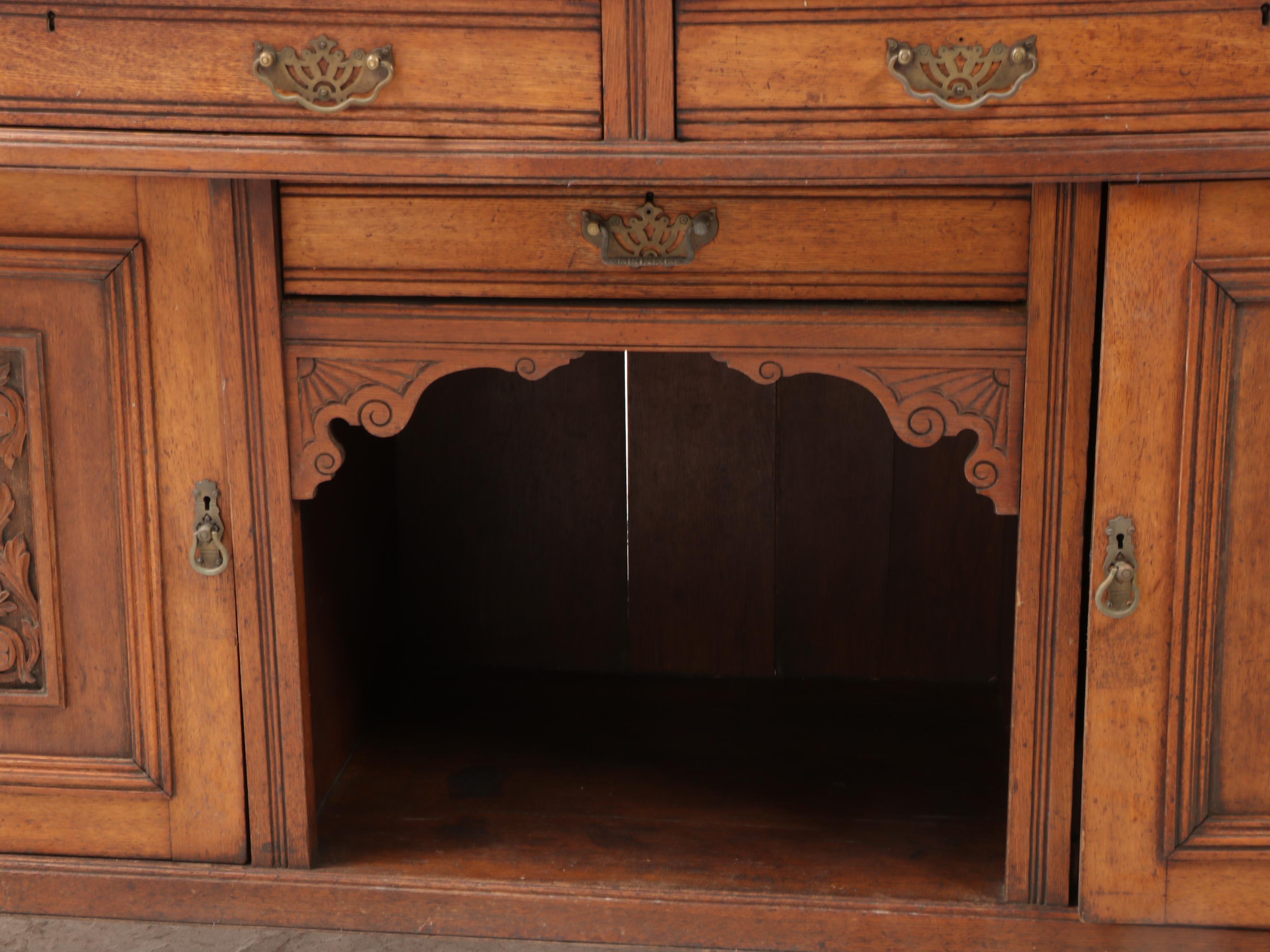 English Victorian Renaissance Revival Oak Sideboard Cabinet, 19th Century