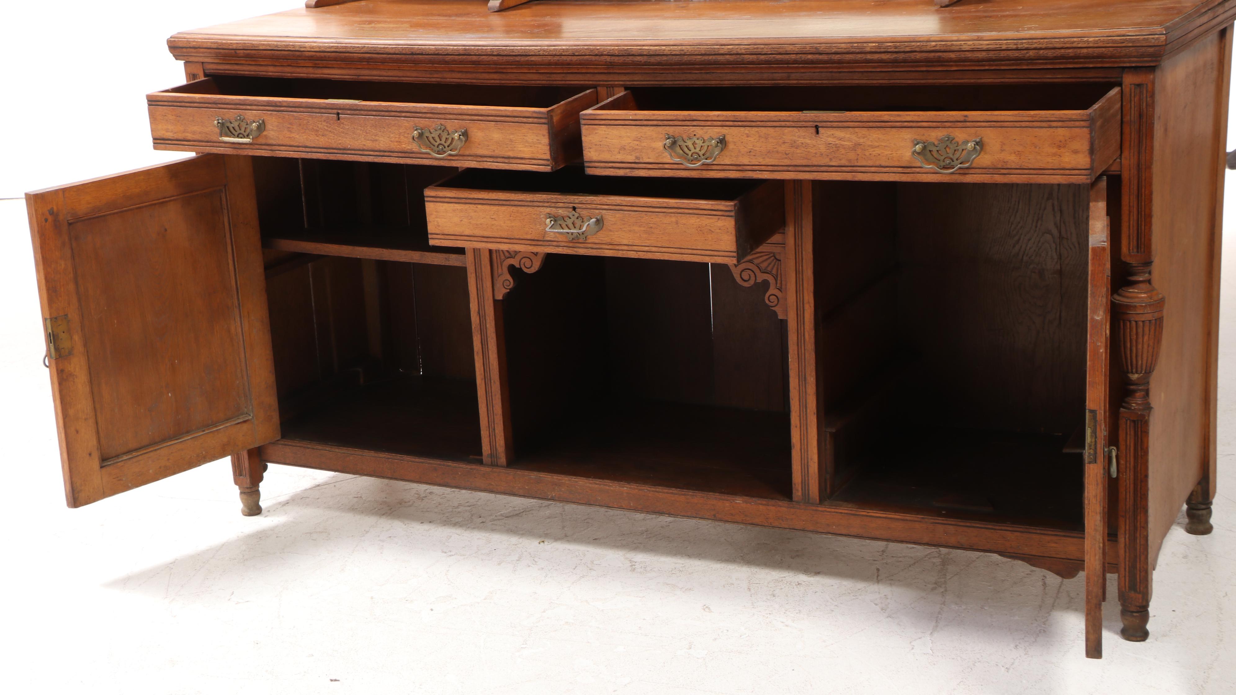 English Victorian Renaissance Revival Oak Sideboard Cabinet, 19th Century