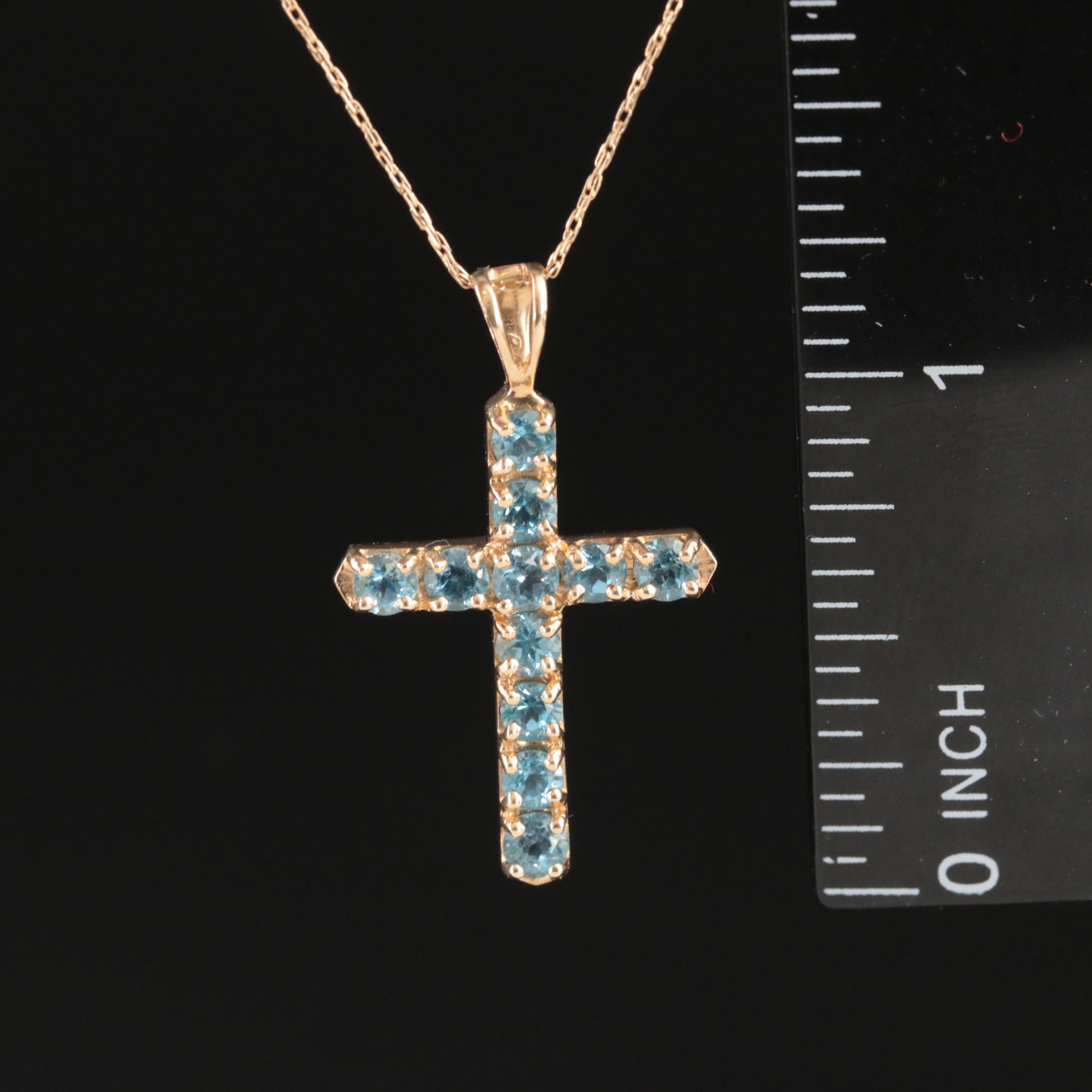 10K Swiss Blue Topaz Cross Necklace