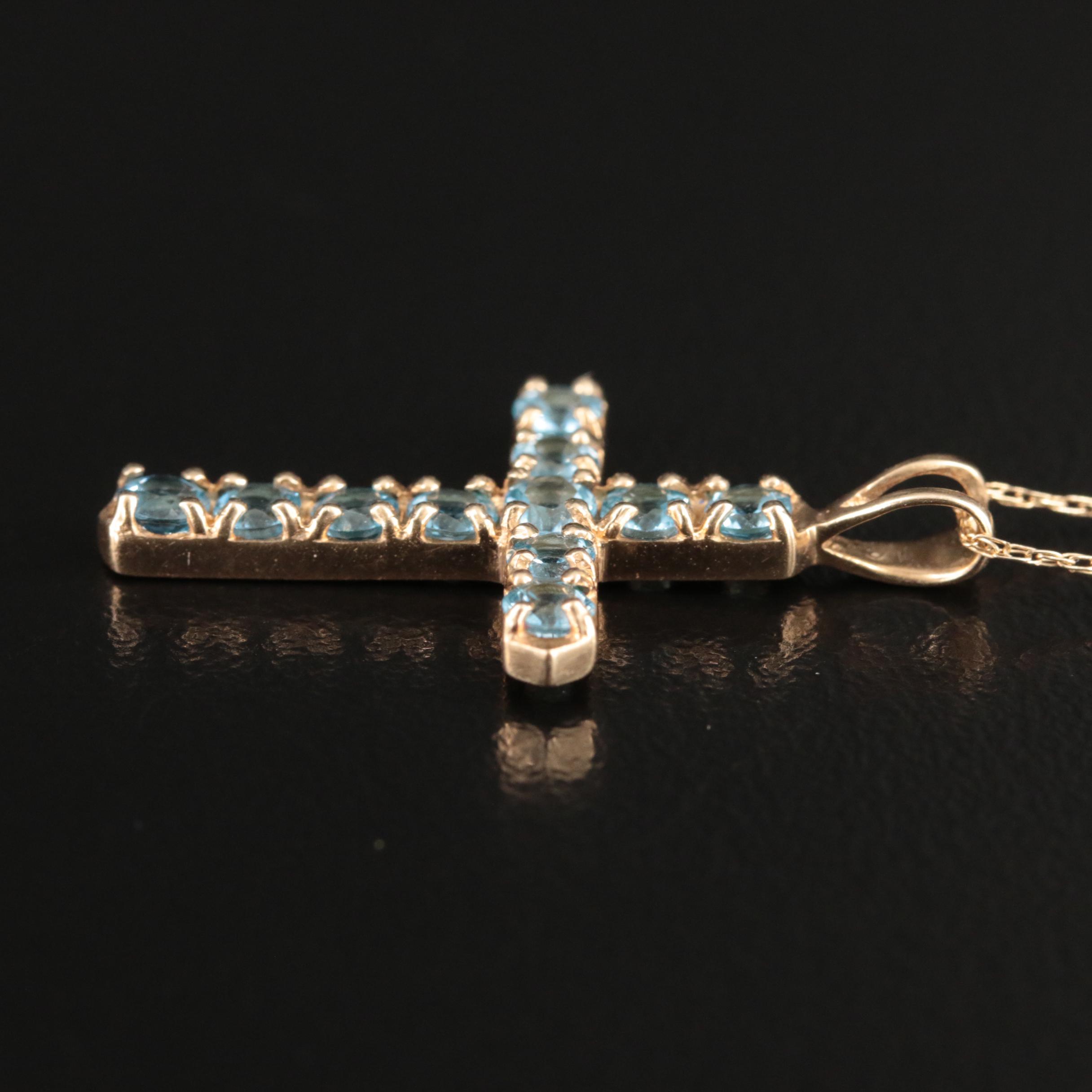 10K Swiss Blue Topaz Cross Necklace
