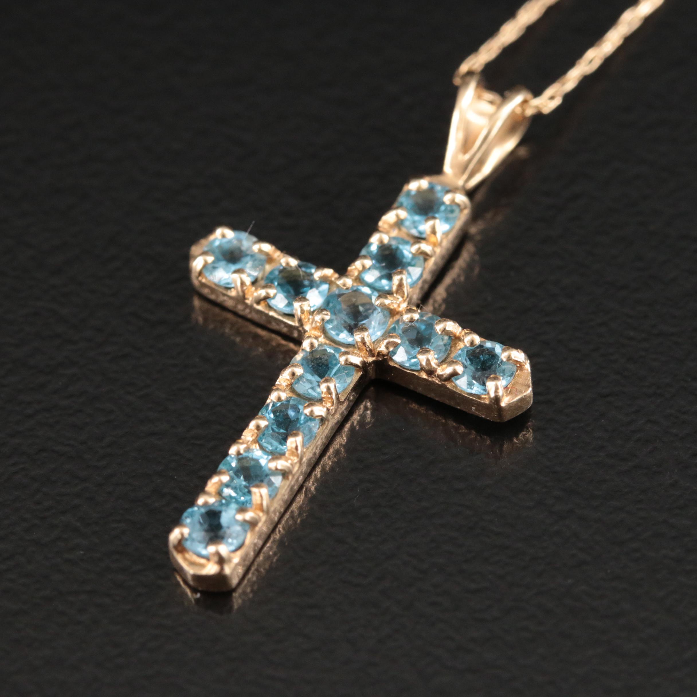 10K Swiss Blue Topaz Cross Necklace