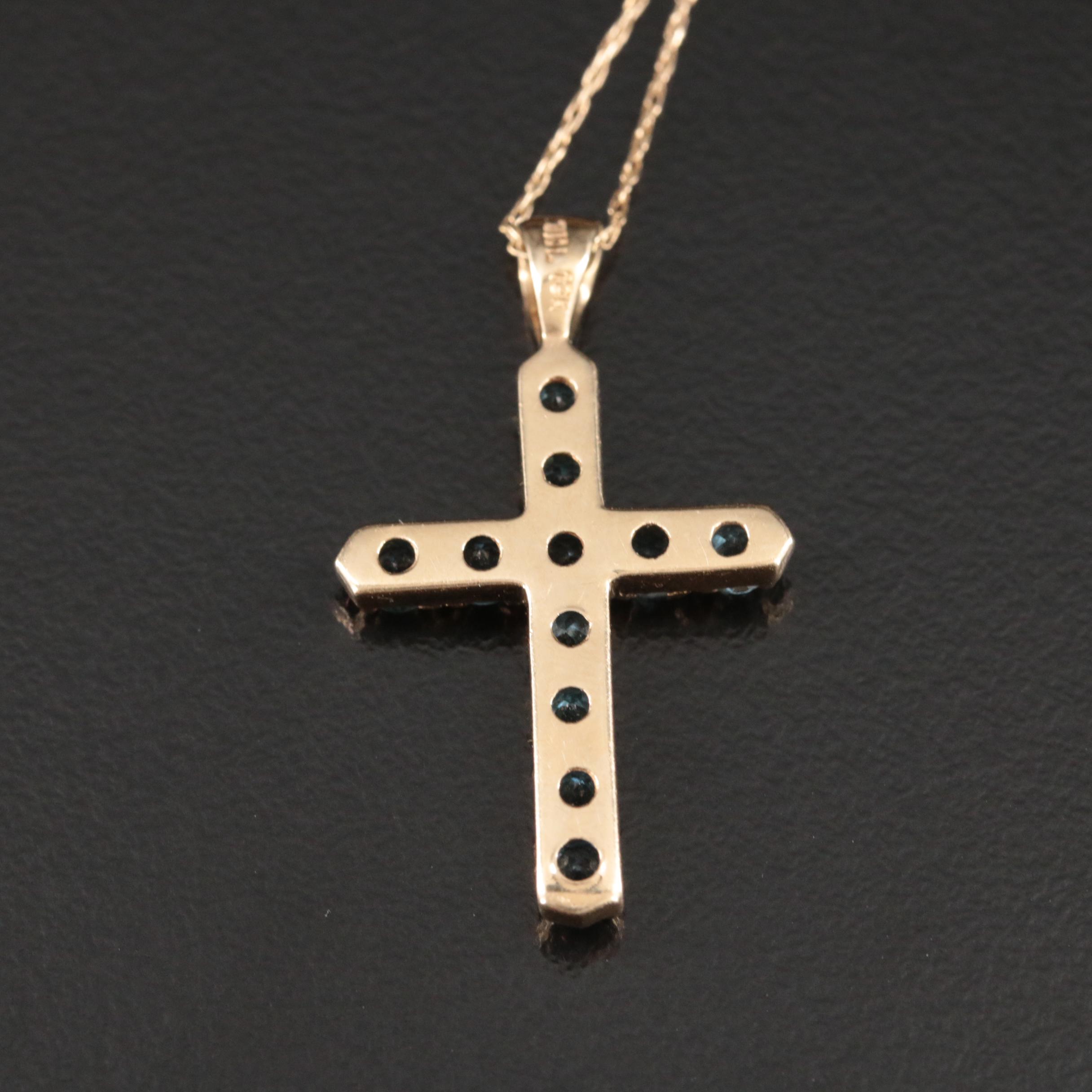 10K Swiss Blue Topaz Cross Necklace