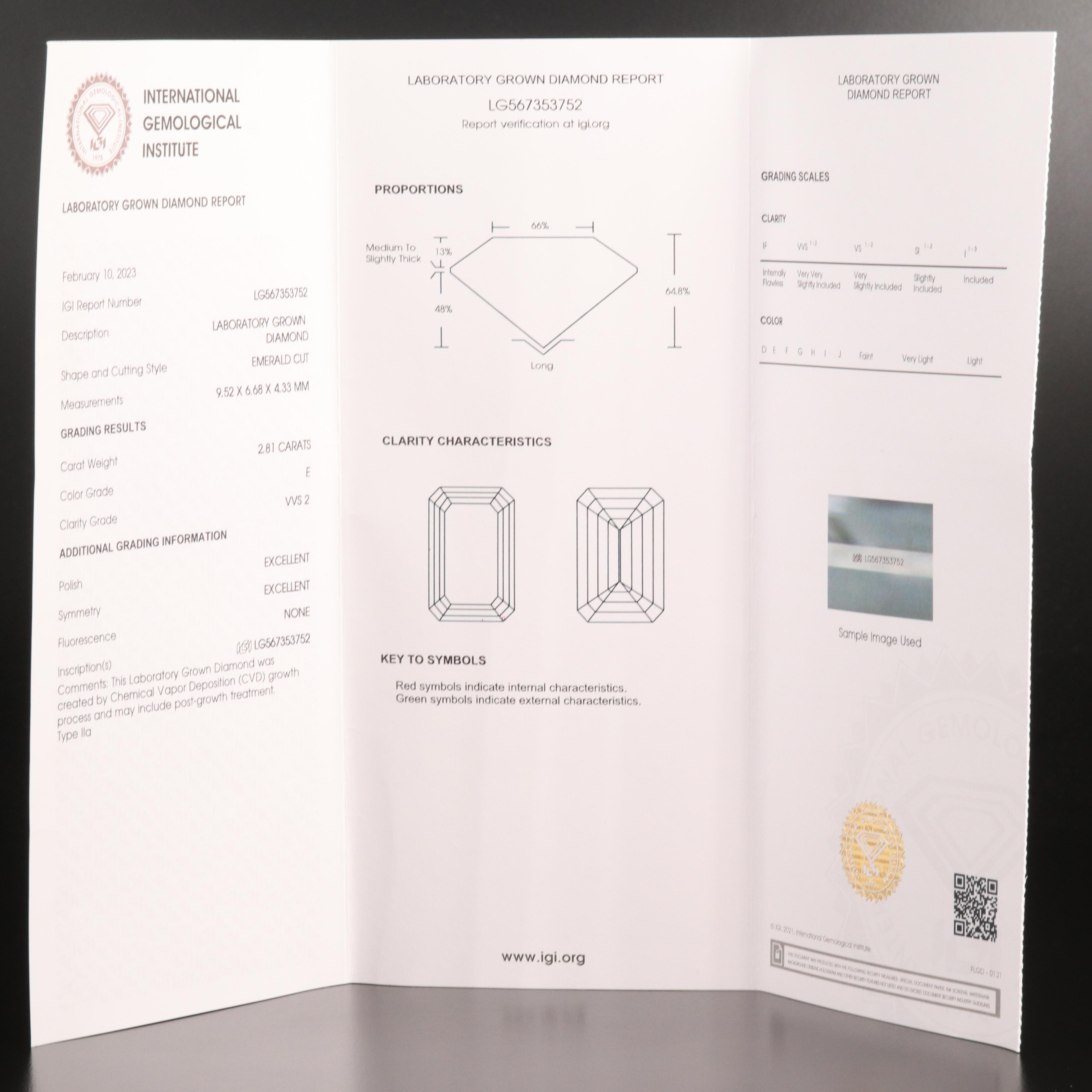 Platinum 3.21 CTW Lab Grown Diamond Ring with IGI Report