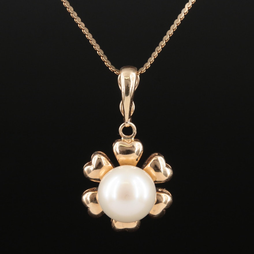 14K Pearl Flower Enhancer Pendant Necklace