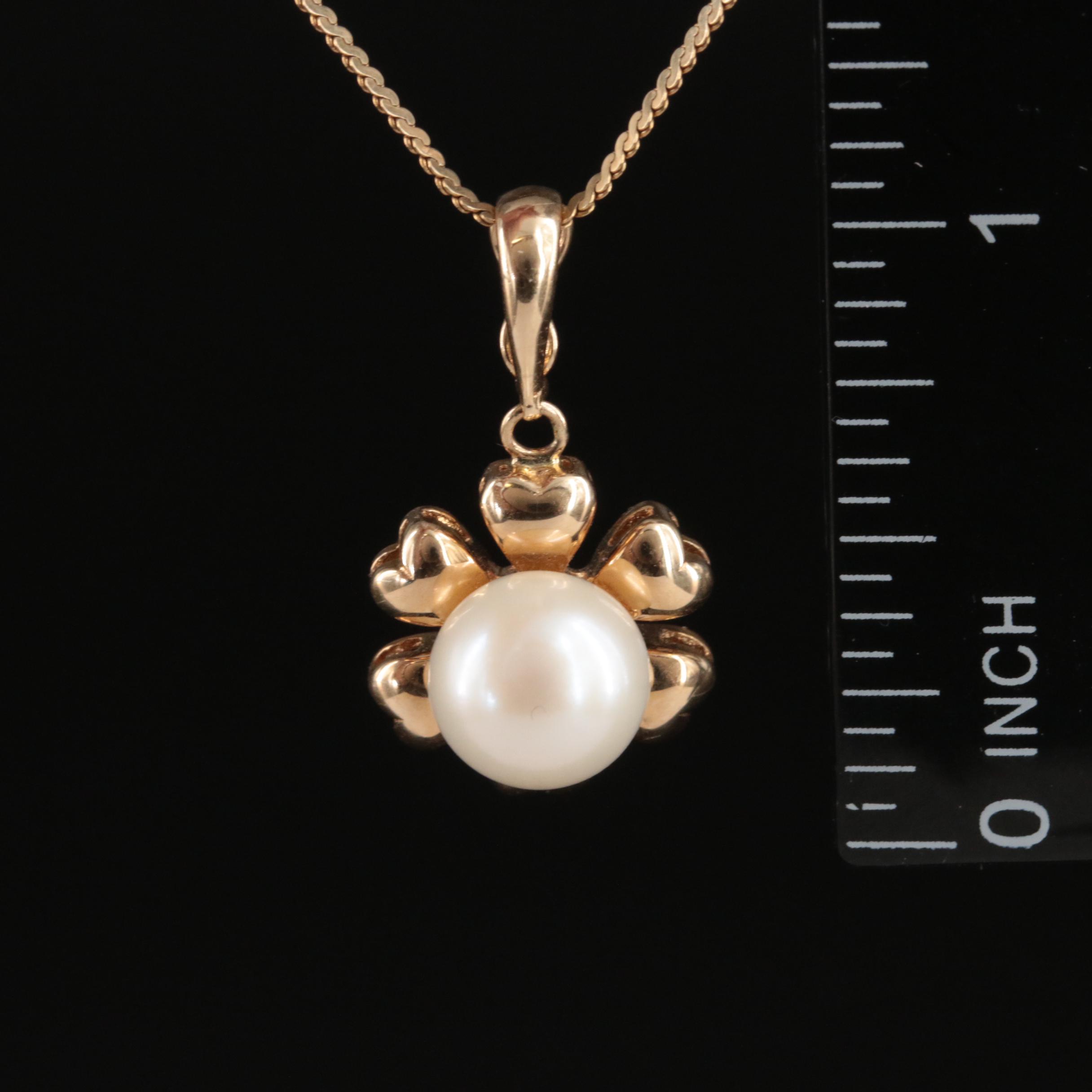 14K Pearl Flower Enhancer Pendant Necklace