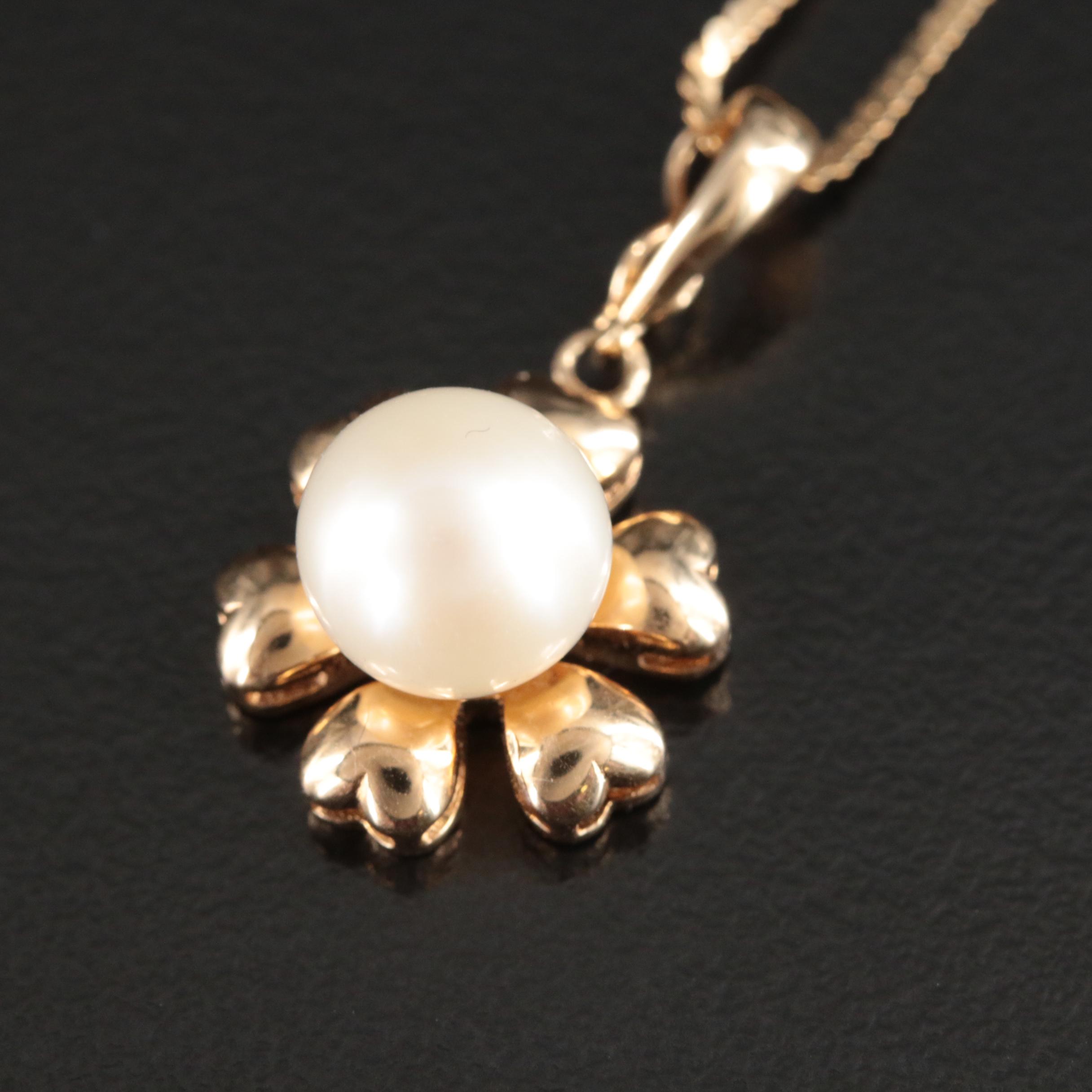 14K Pearl Flower Enhancer Pendant Necklace