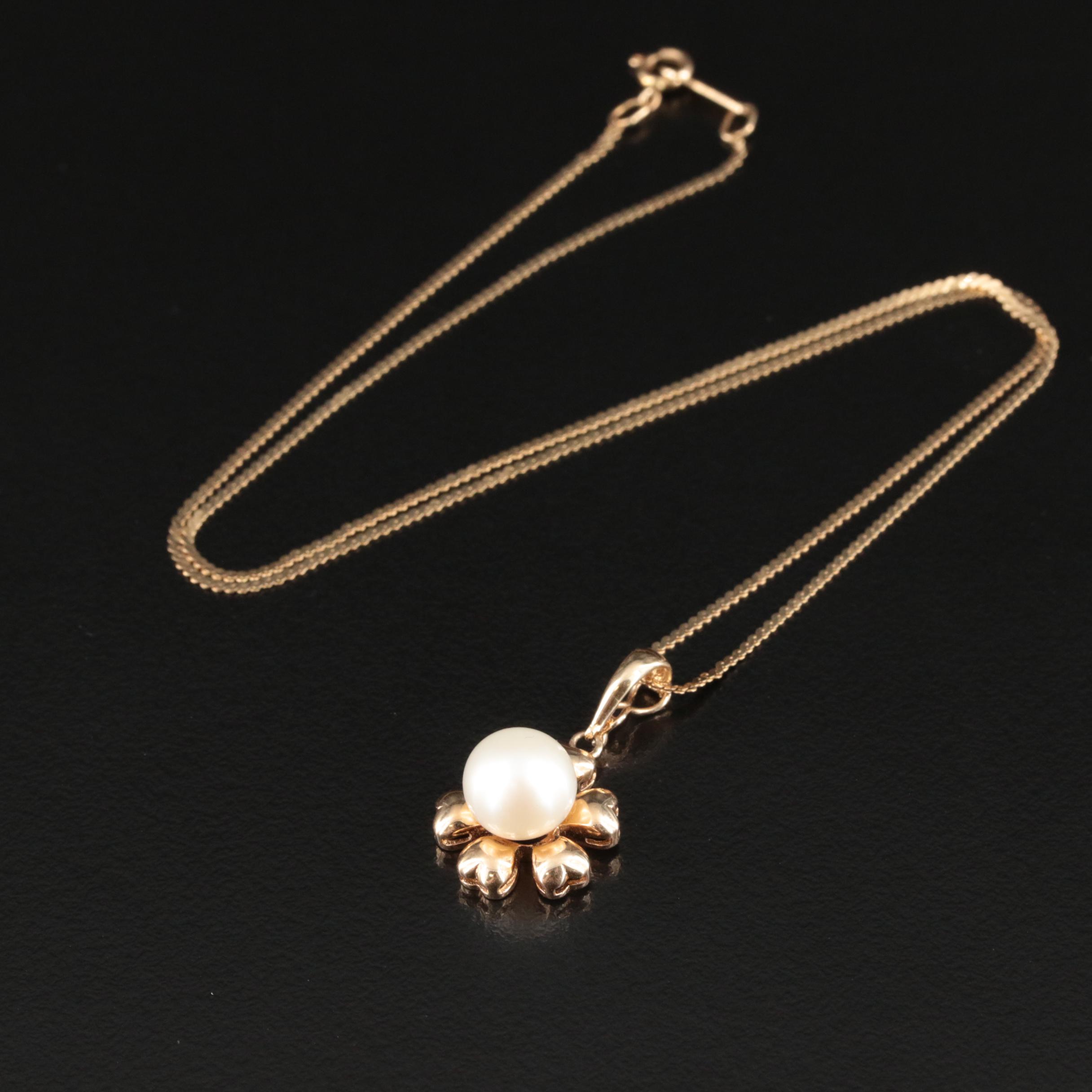 14K Pearl Flower Enhancer Pendant Necklace