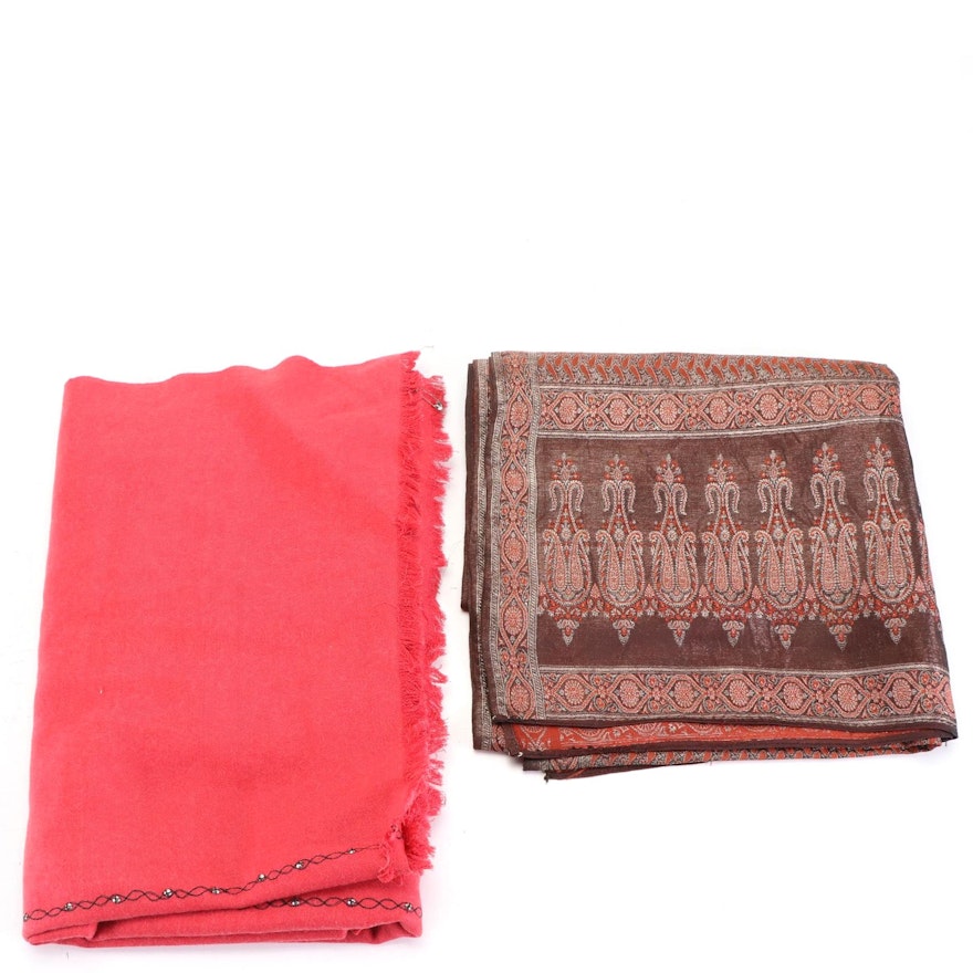 Abraham & Thakore Embellished Shawl and Metallic Jacquard Shawl