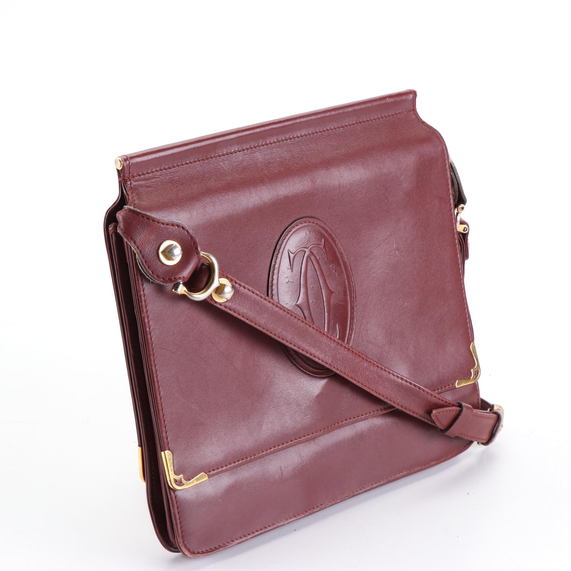 Cartier Front Flap Shoulder Bag in Burgundy Leather