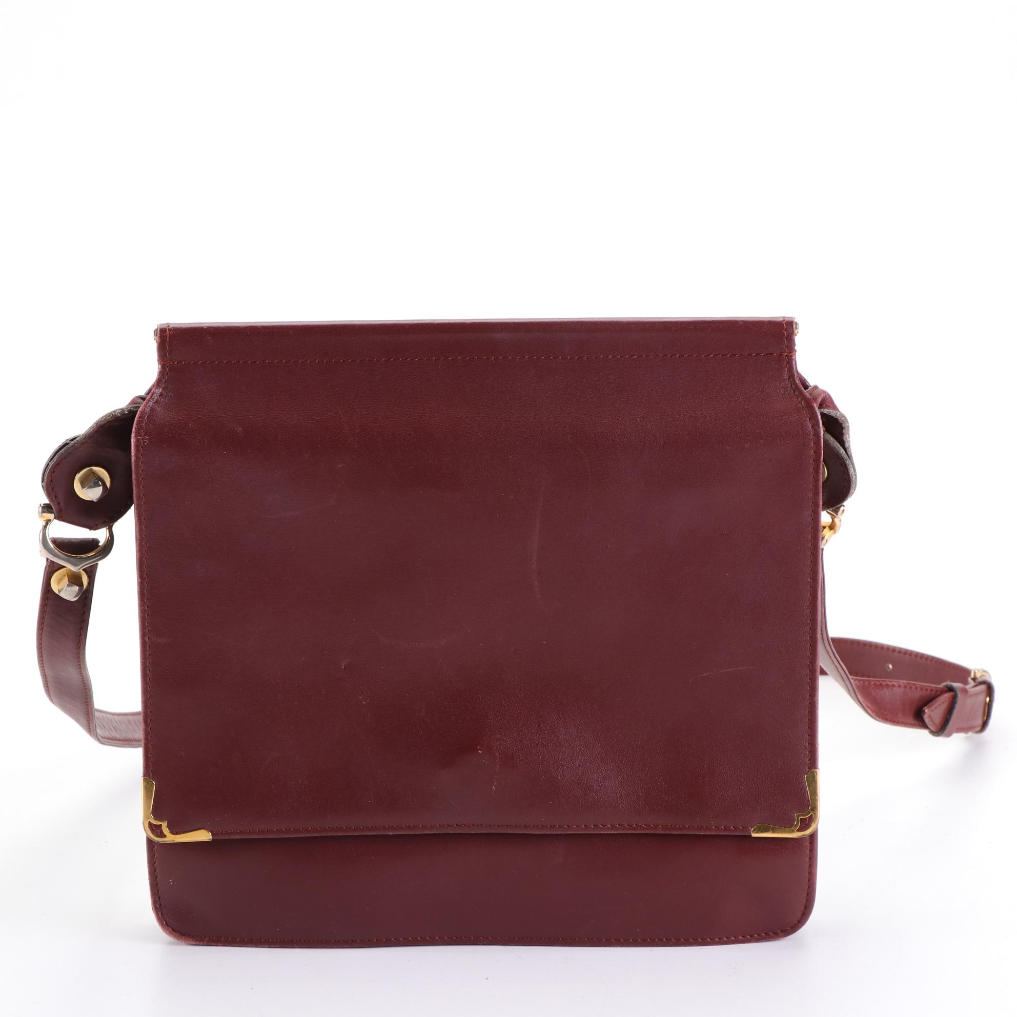 Cartier Front Flap Shoulder Bag in Burgundy Leather