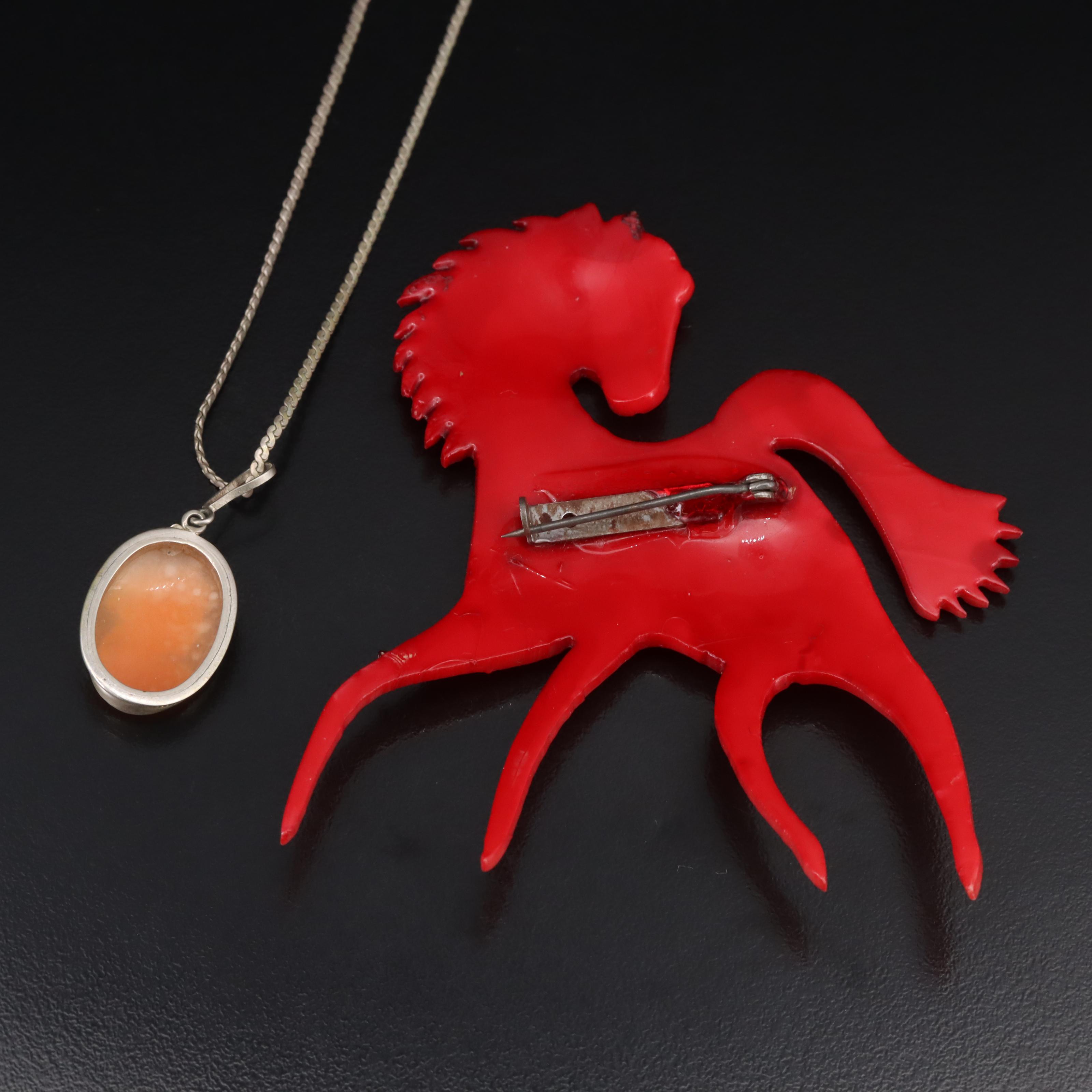 Horse Brooch and Cameo Necklace