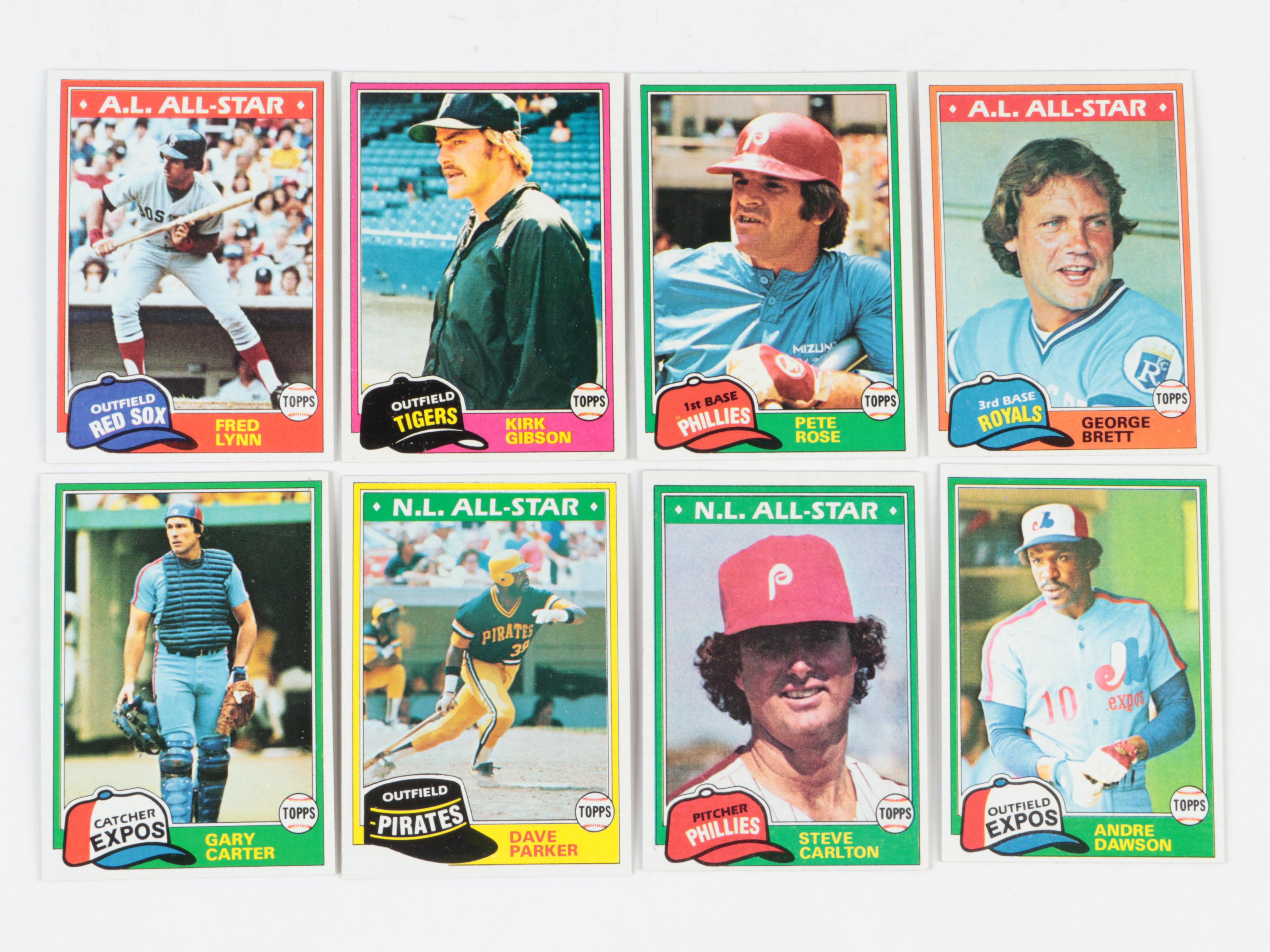 Topps Baseball Cards, Partial Sets with Rose, Fisk, Schmidt and More HOF, 1980s