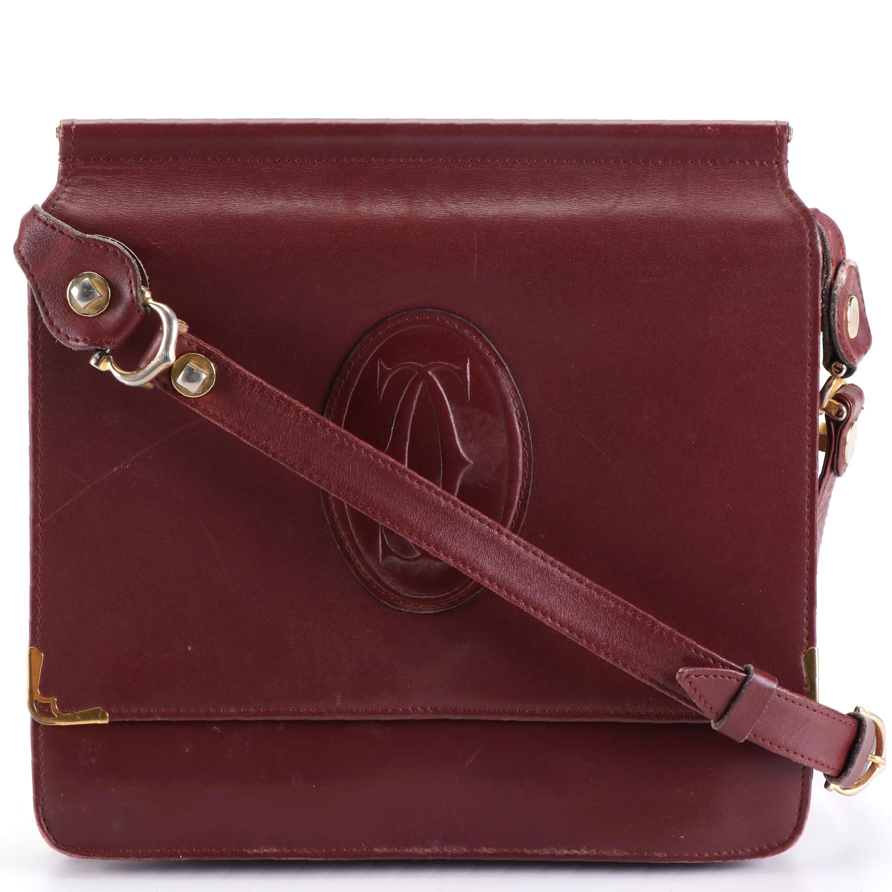 Cartier Front Flap Shoulder Bag in Burgundy Leather