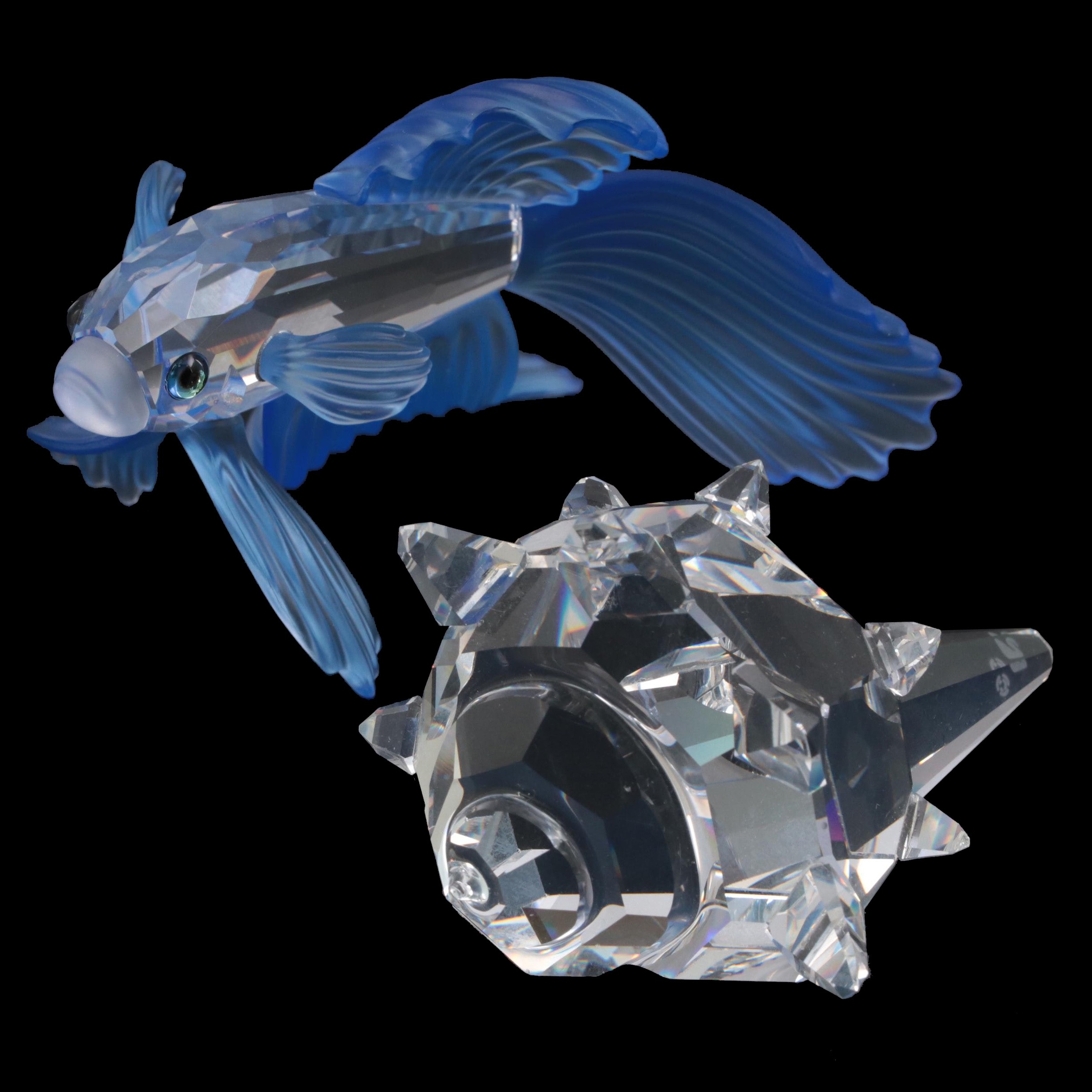 Swarovski Crystal Siamese Fighting Fish and Conch Shell Figurines