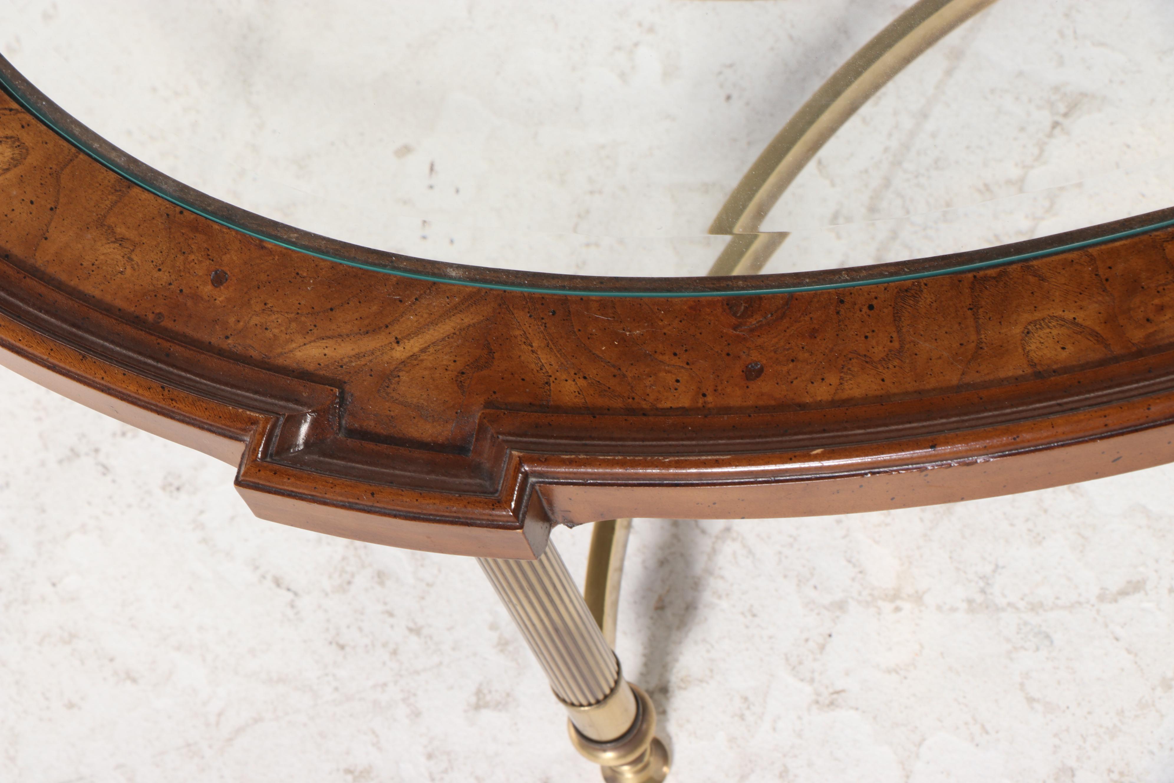 Neoclassical Style Elm, Brass, and Glass Top Coffee Table