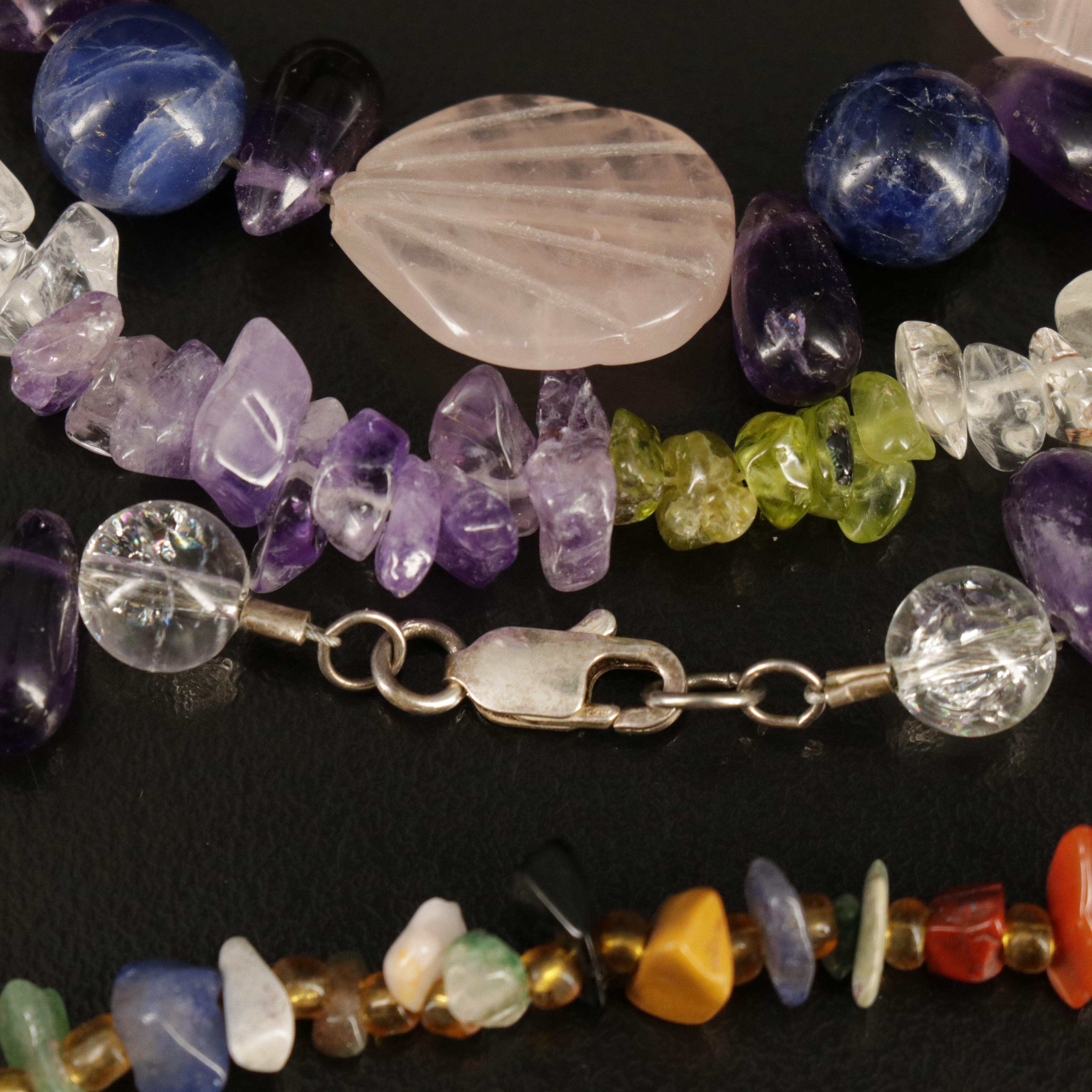 Necklaces and Bracelets Including Sterling, Tiger's Eye, Garnet and Peridot