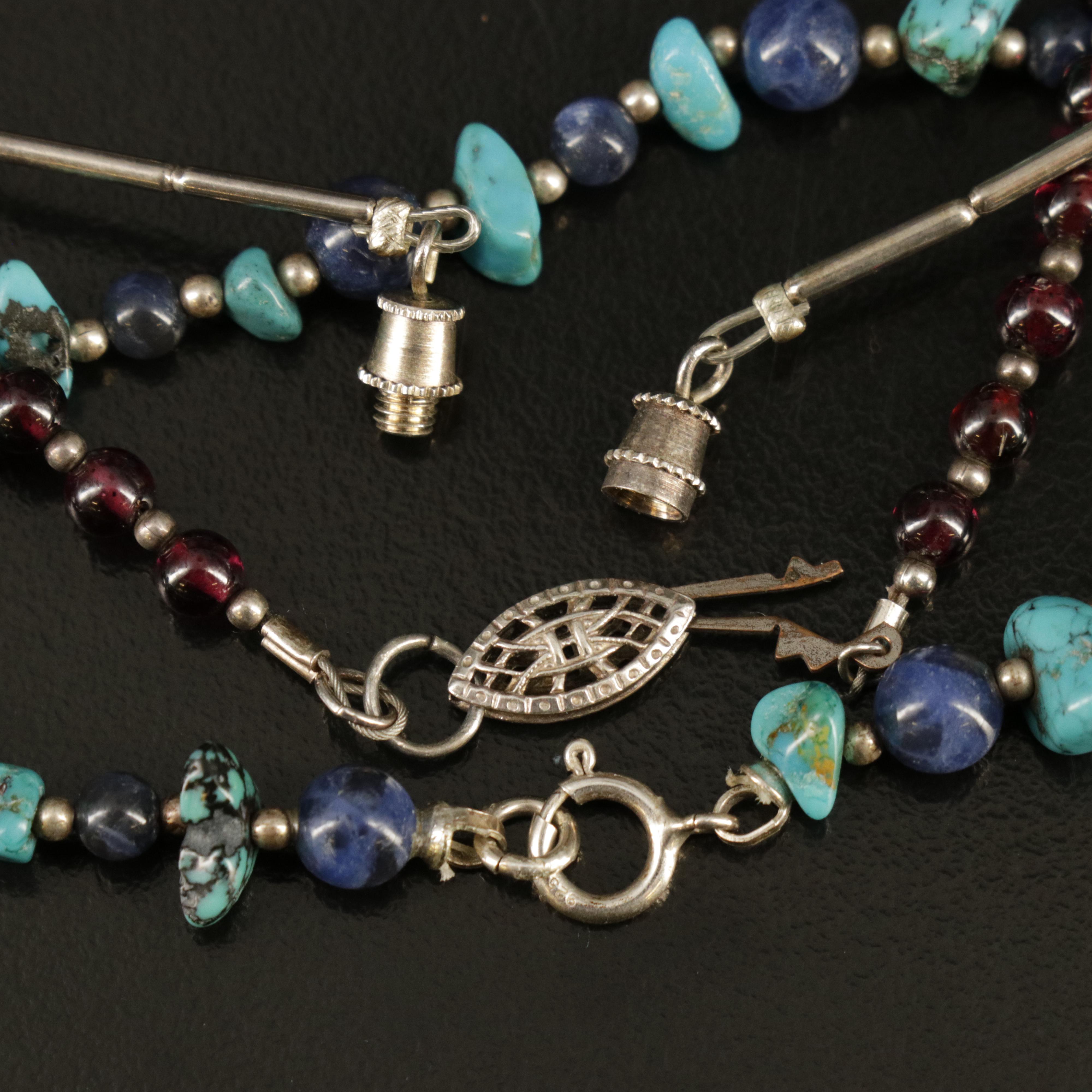 Necklaces and Bracelets Including Sterling, Tiger's Eye, Garnet and Peridot