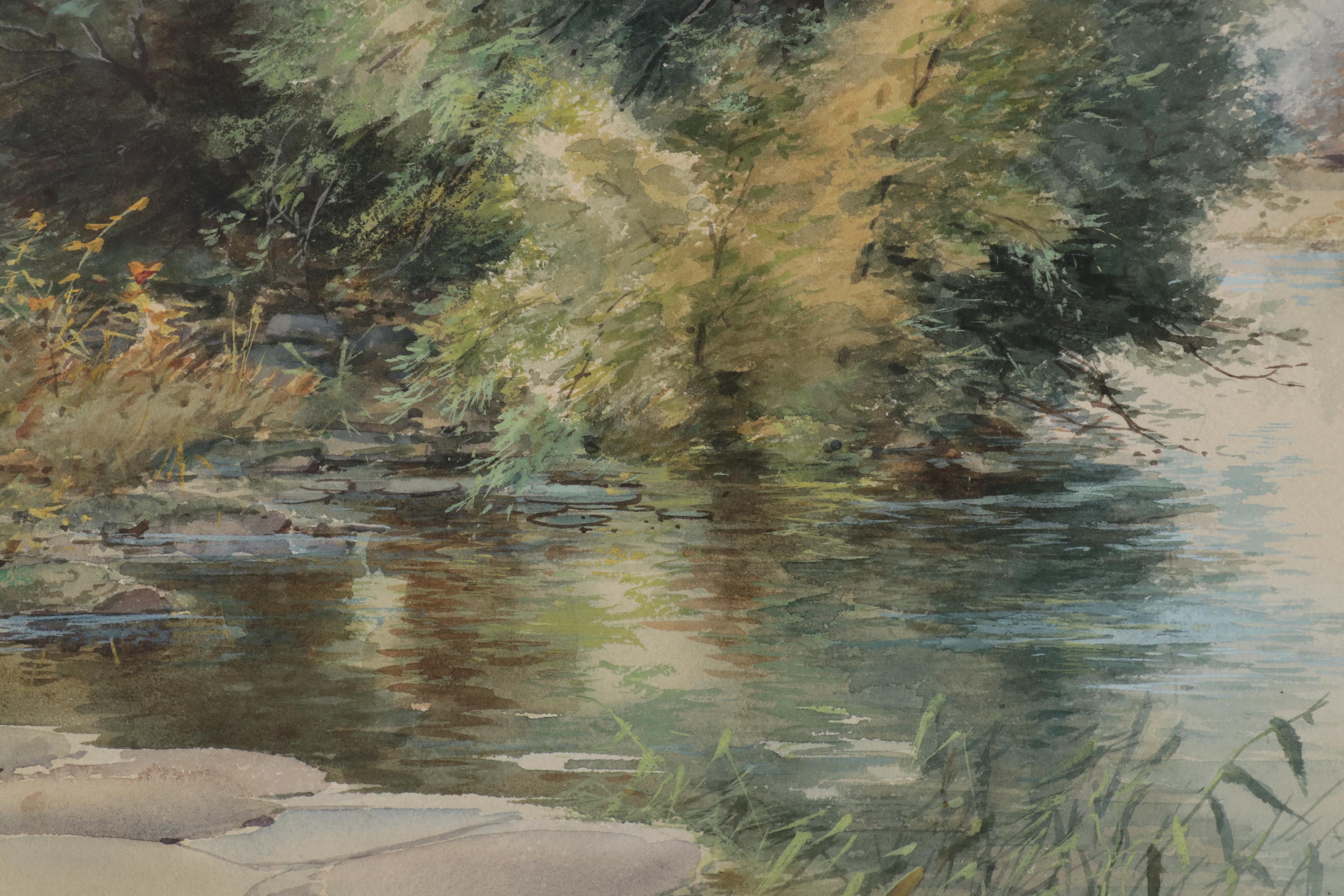 Francis Stayman Medairy Watercolor Painting of Pastoral Landscape with Cows