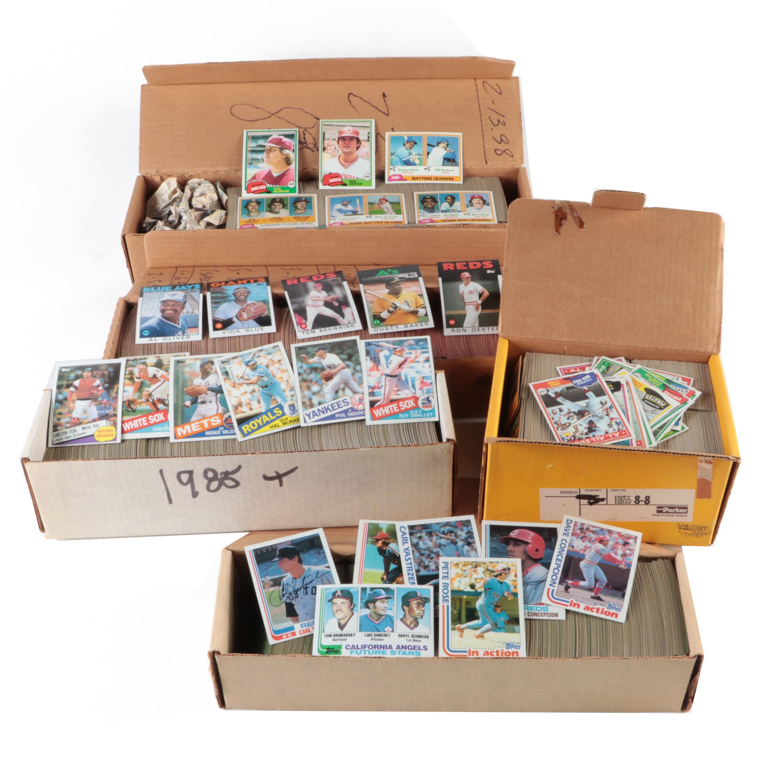 Topps Baseball Cards, Partial Sets with Rose, Fisk, Schmidt and More HOF, 1980s