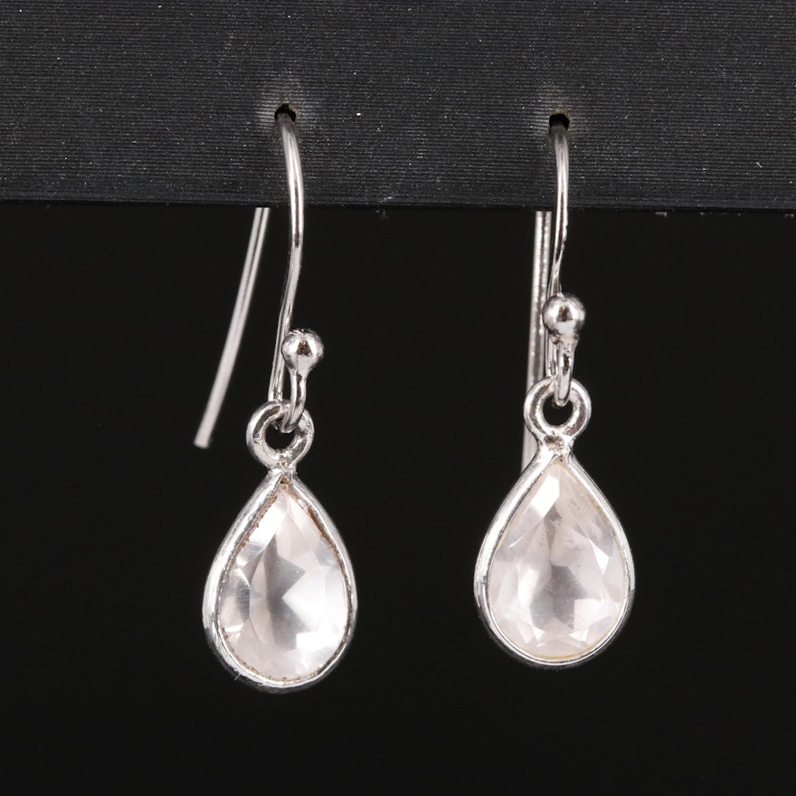 Sterling Rose Quartz Dangle Earrings