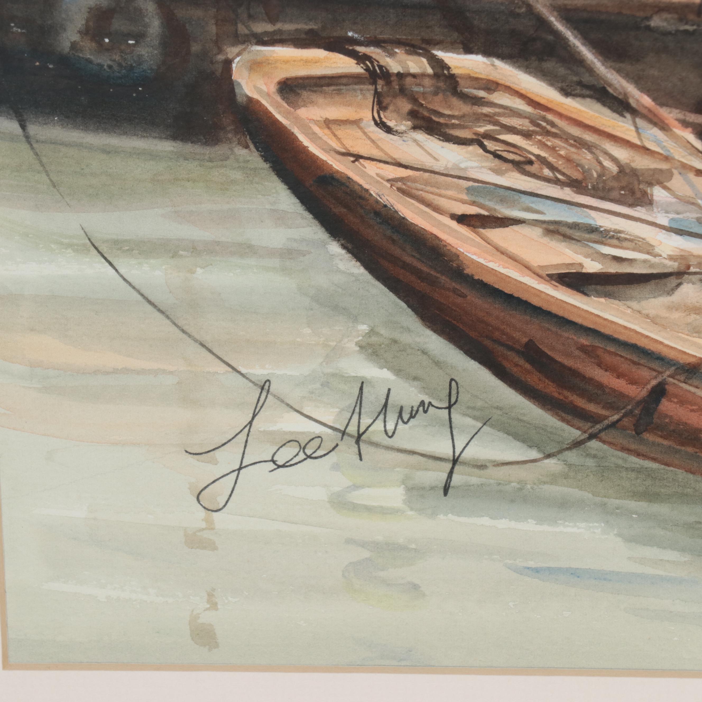 Lee Hung East Asian Harbor Scene Watercolor Painting