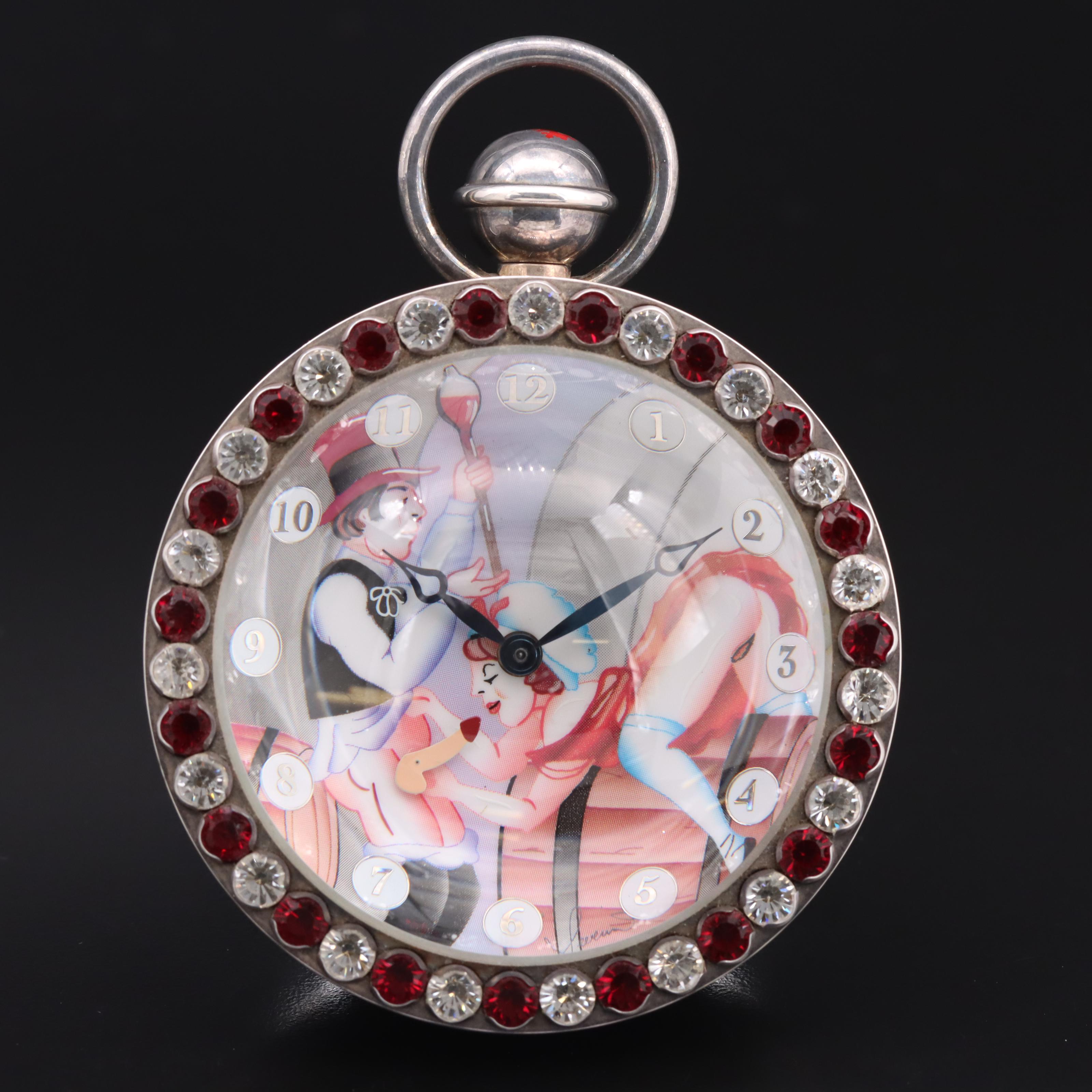 Corum "Hours of Love" Animated Erotic Sterling Silver Table Watch