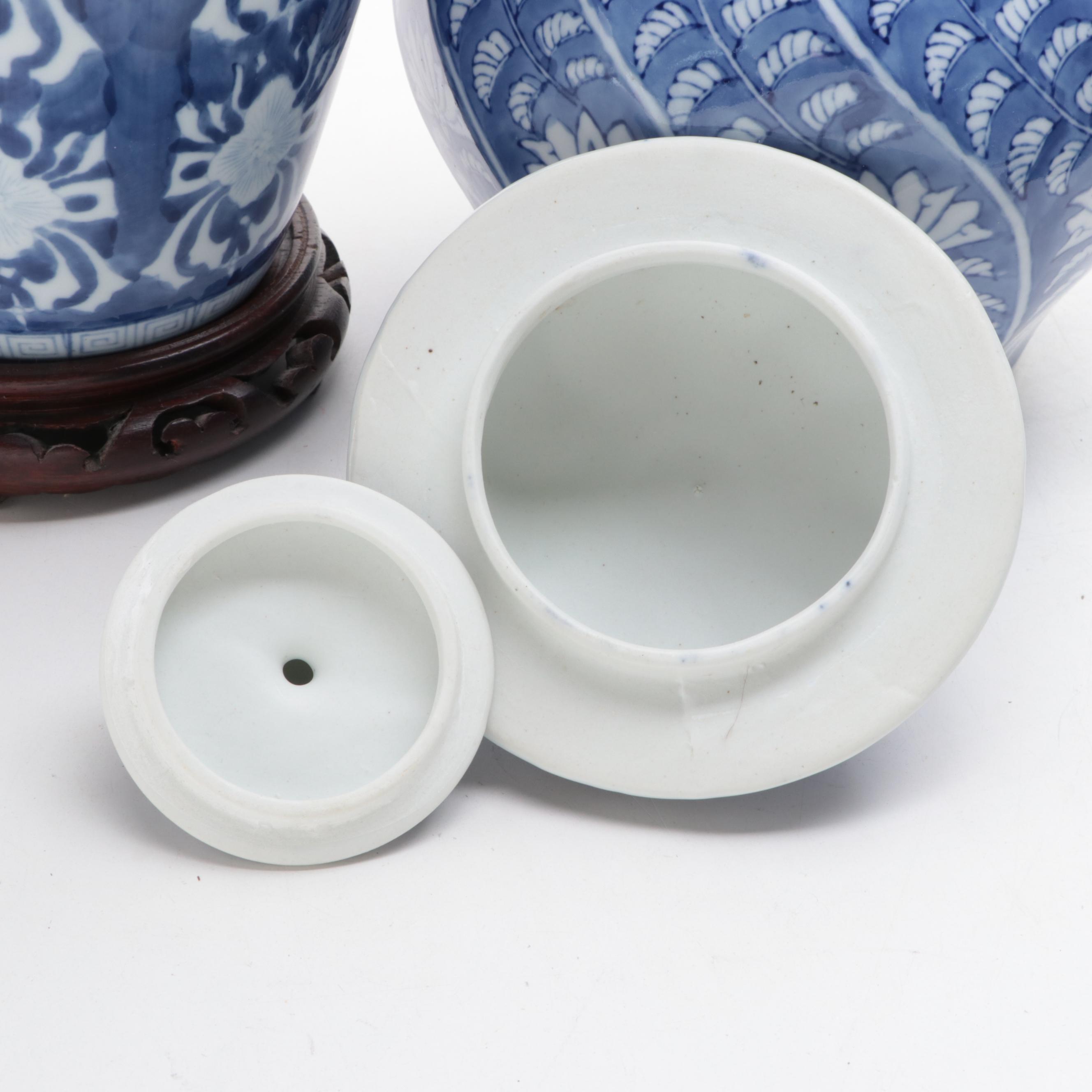 Chinese Blue and White Porcelain Covered Jars