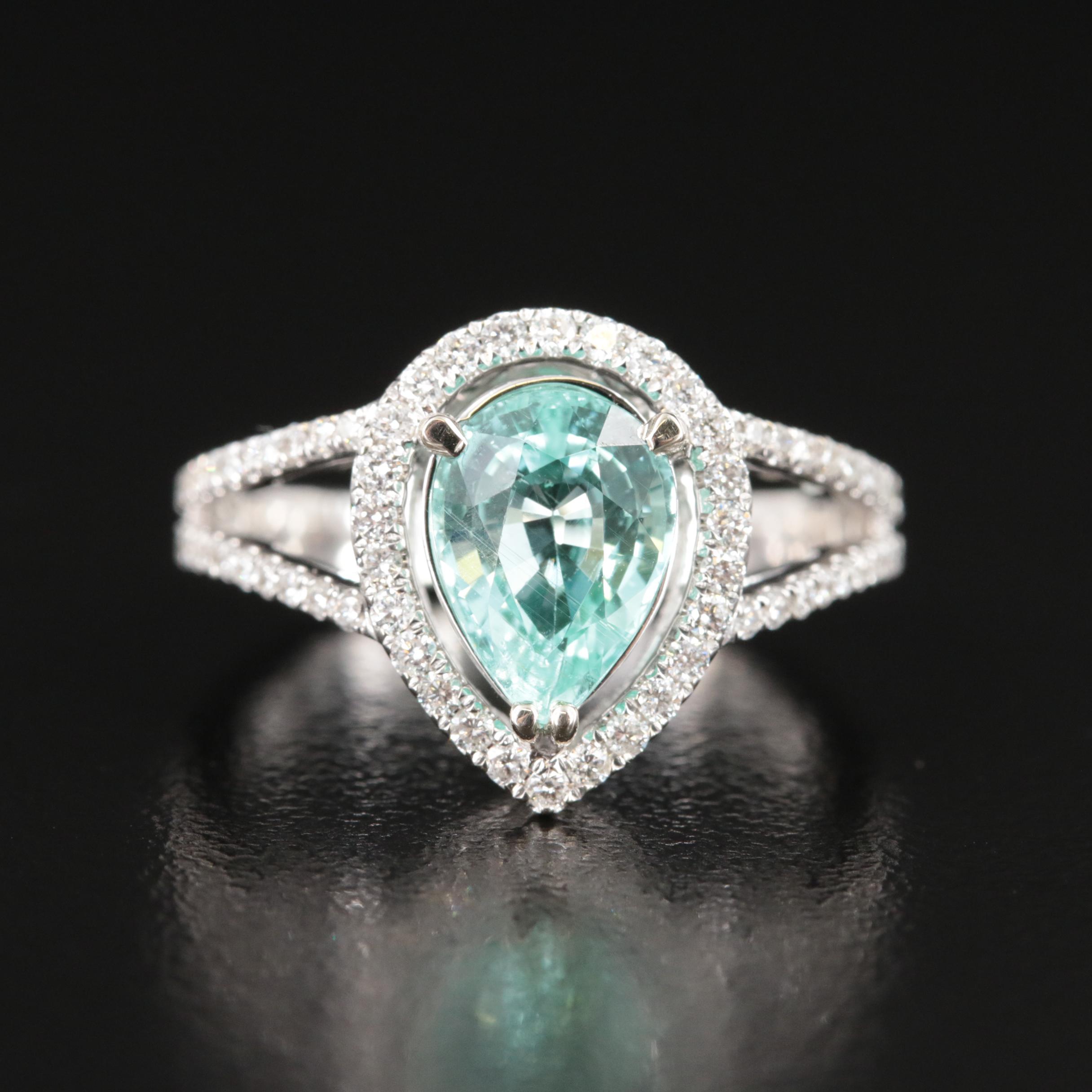 14K 1.62 CT Paraiba Tourmaline and Diamond Ring
