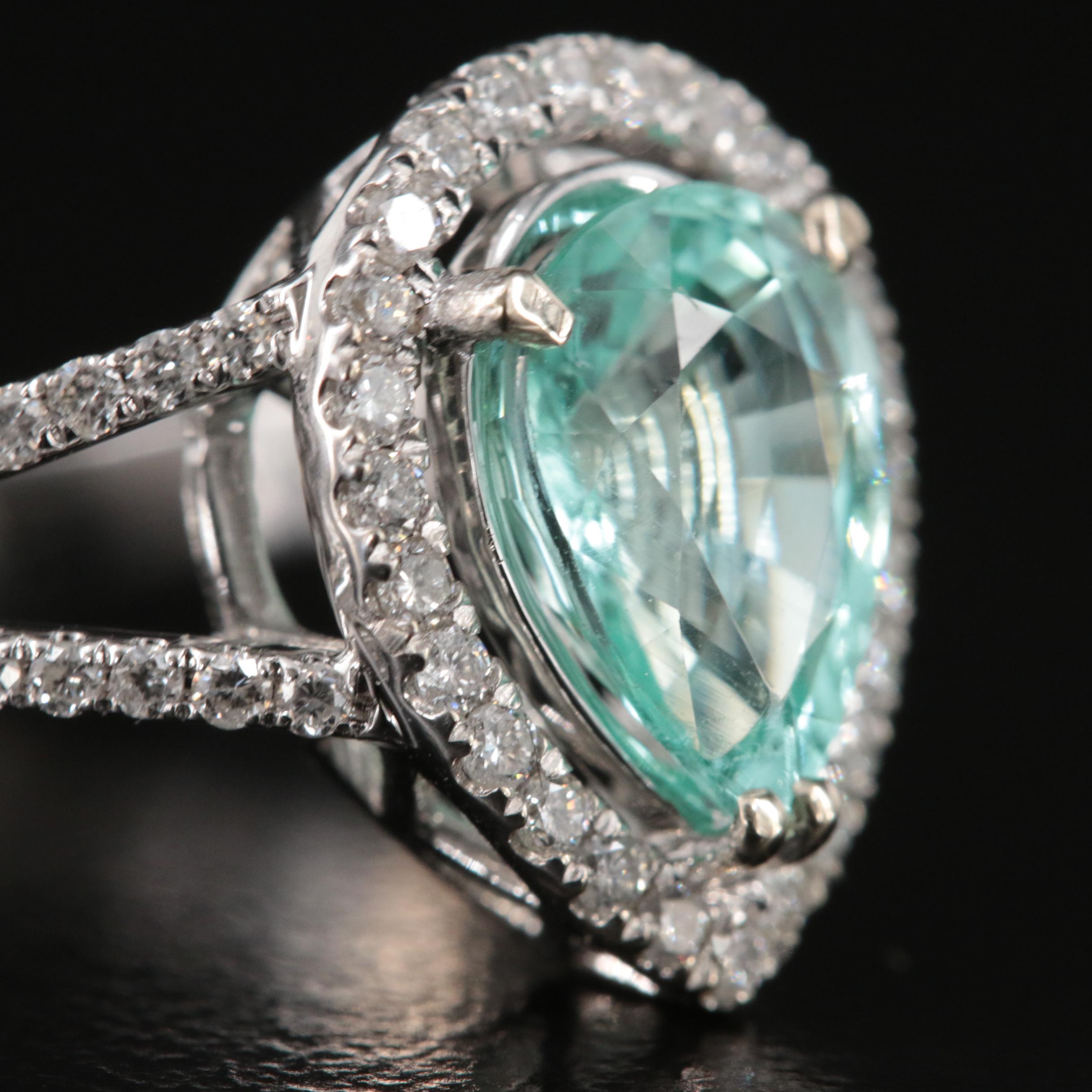 14K 1.62 CT Paraiba Tourmaline and Diamond Ring